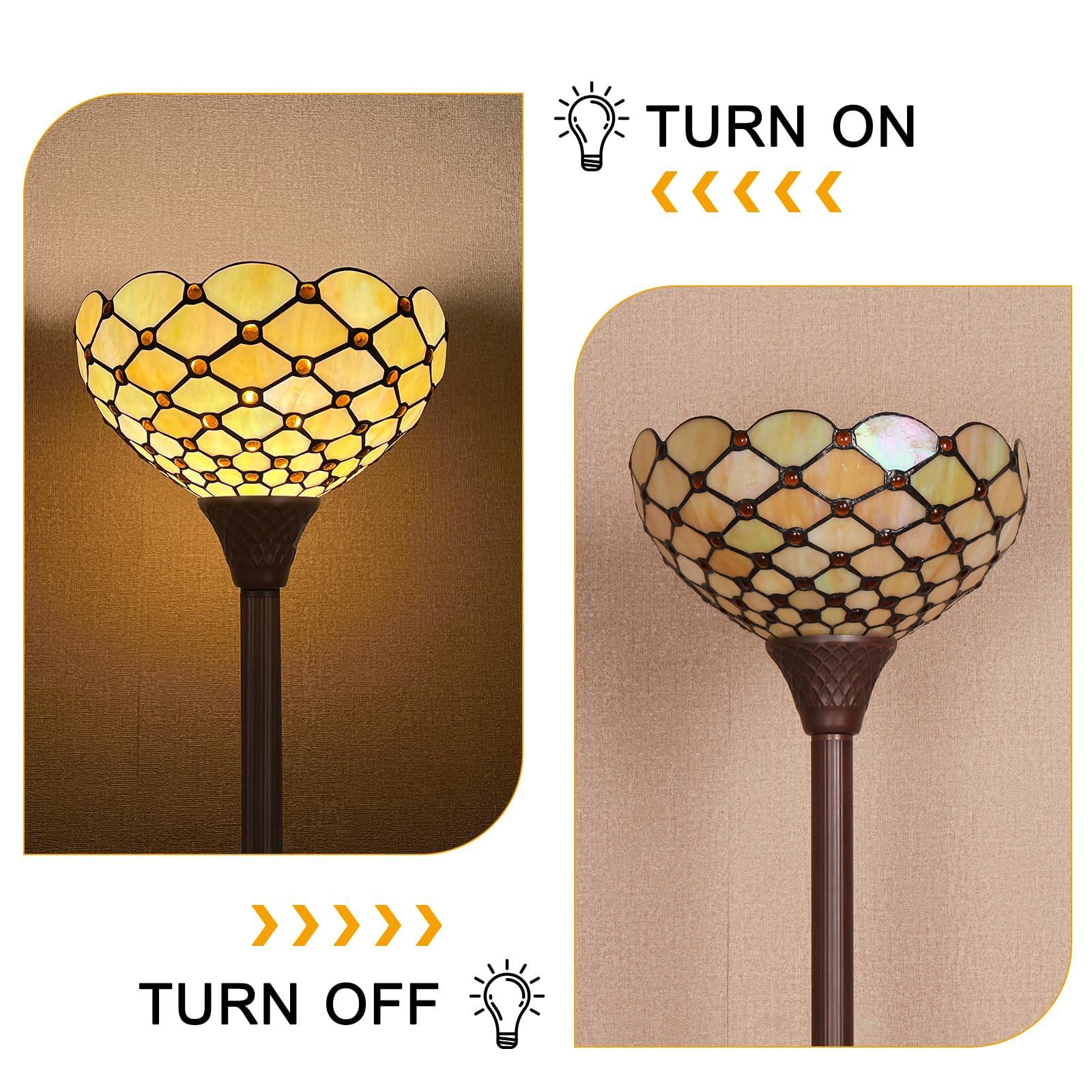 Capulina Tiffany Torchiere Floor Lamp 70 Inches Height Industrial Pole Vintage Amber Beads Style Standing Floor Light for Home Office Living Room Bedroom Farmhouse - Image 7