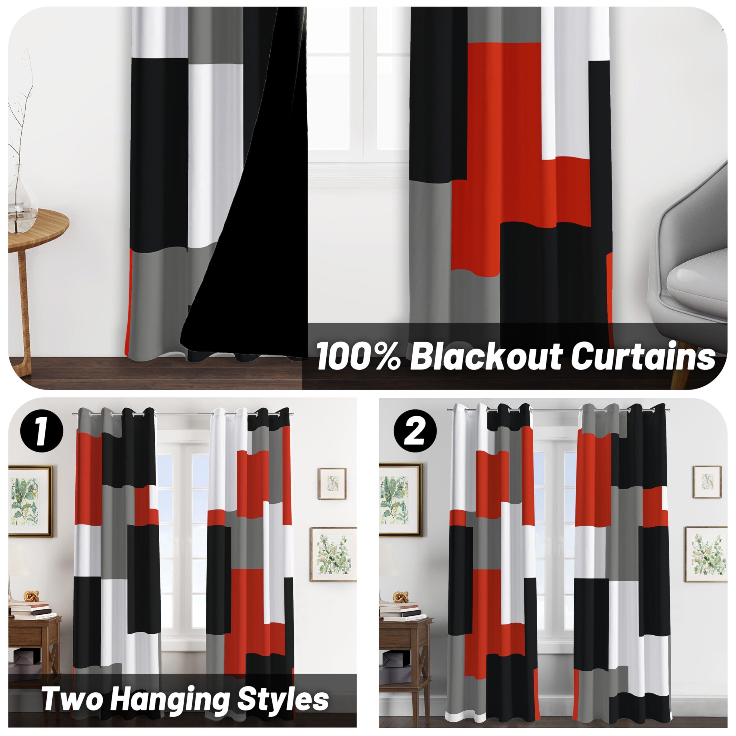 Tyrot Red Black 100% Blackout Curtains for Bedroom 84 inch Length 2 Panels Set Modern Abstract Geometric Black Out Living Room Curtains Grommet Thermal Insulated Room Darkening Window Drapes, 52Wx84L - Image 3