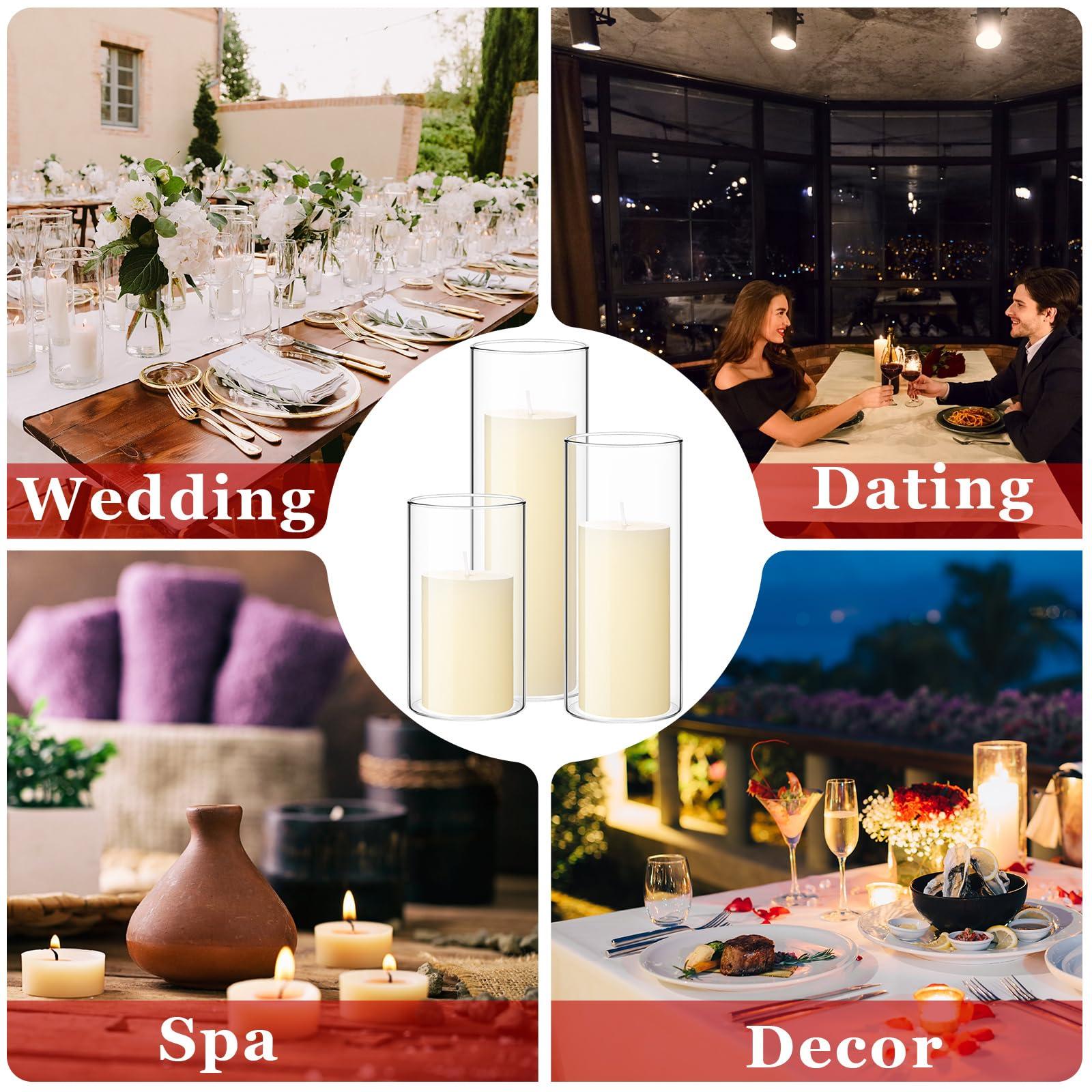 Shihanee Set of 12 Pillar Candles and Glass Cylinder Vases Clear Cylinder CandleHolders for Slim Pillar Candles Wedding Centerpieces(2.6''x 4.7'', 5.9'', 7.9'',Ivory White) - Image 6