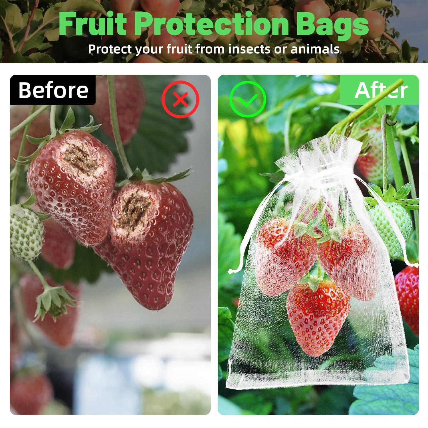 100Pcs Fruit Protection Bags, 4x6 Inch White Fruit Bags for Fruit Trees with Drawstring, Reusable Mesh Fruit Netting Cover Bags for Tomatoes, Strawberry, Vegetable - Image 3