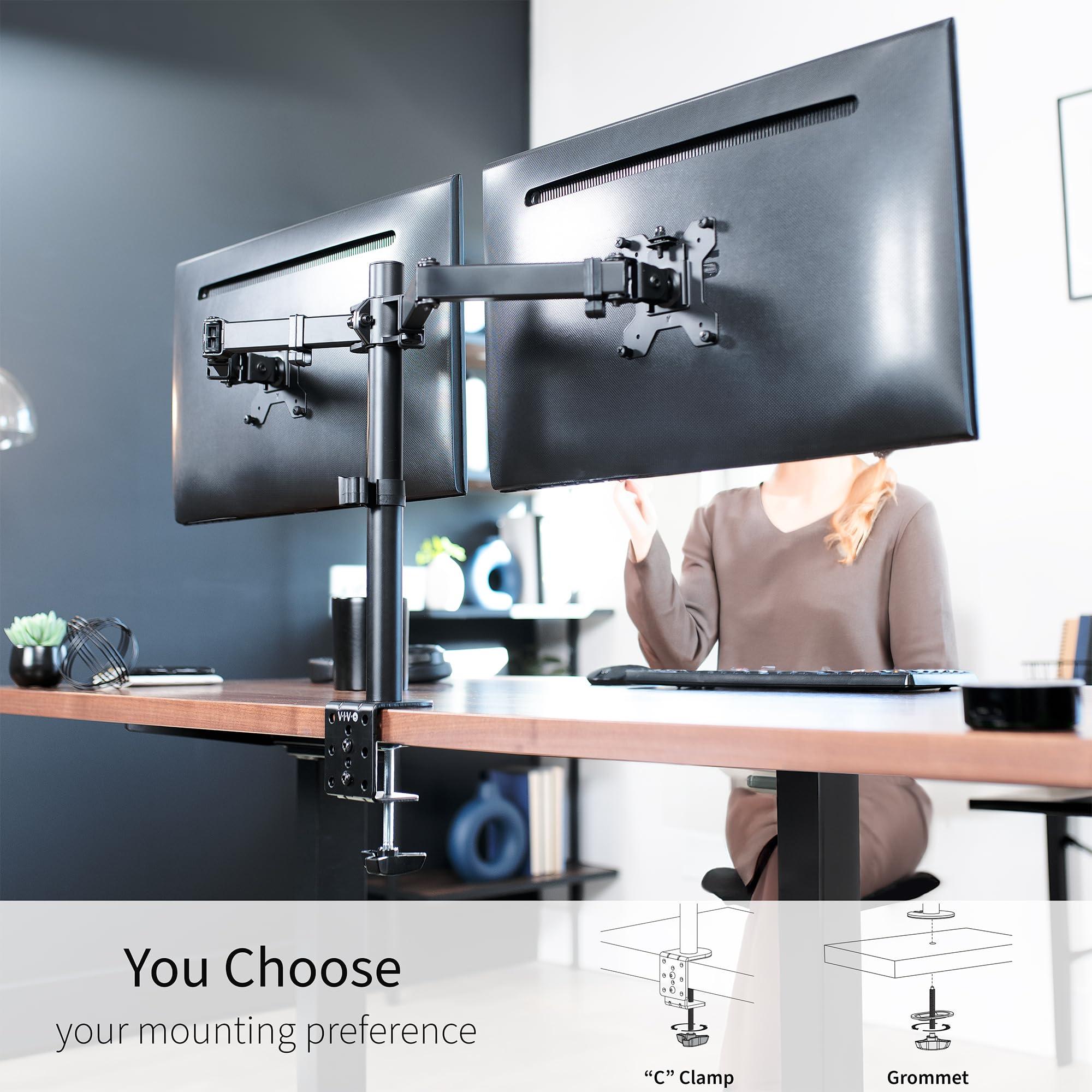 VIVO Dual Monitor Desk Mount, Heavy Duty Fully Adjustable Steel Stand, Holds 2 Computer Screens up to 30 inches and Max 22lbs Each, Black, STAND-V002 - Image 5