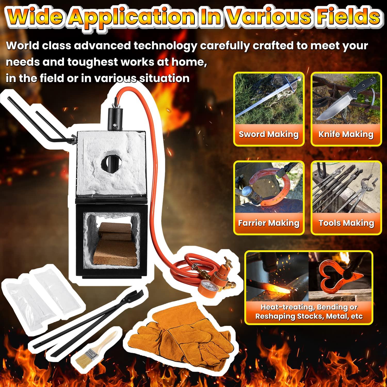Triple Burners Portable Propane Gas Forge Three Burners 2700°F/1482℃ Large Capacity Square Forging Furnace for Blacksmithing Farrier Knife Tool Making Equipment with Tong & Gloves 2-Doors - Image 4