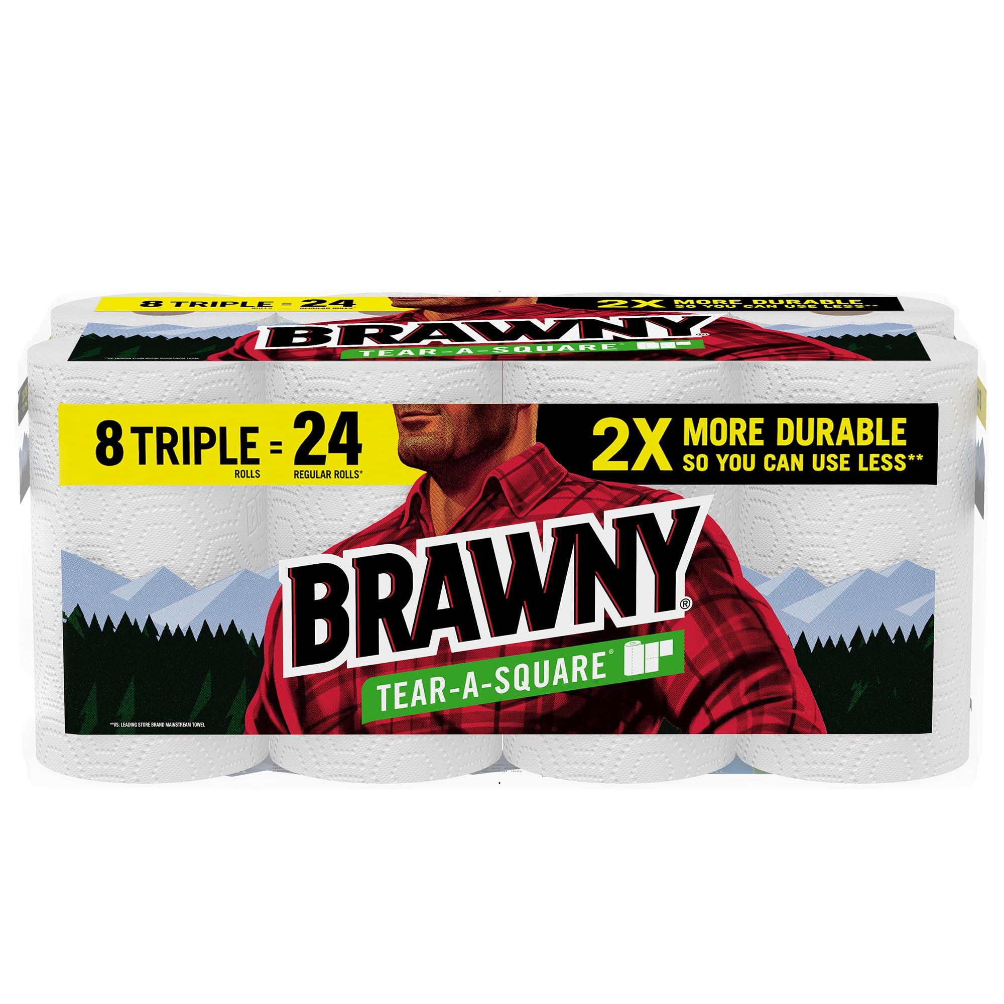 BRAWNY® TEAR-A-SQUARE® PAPER TOWELS, 8 TRIPLE ROLLS
