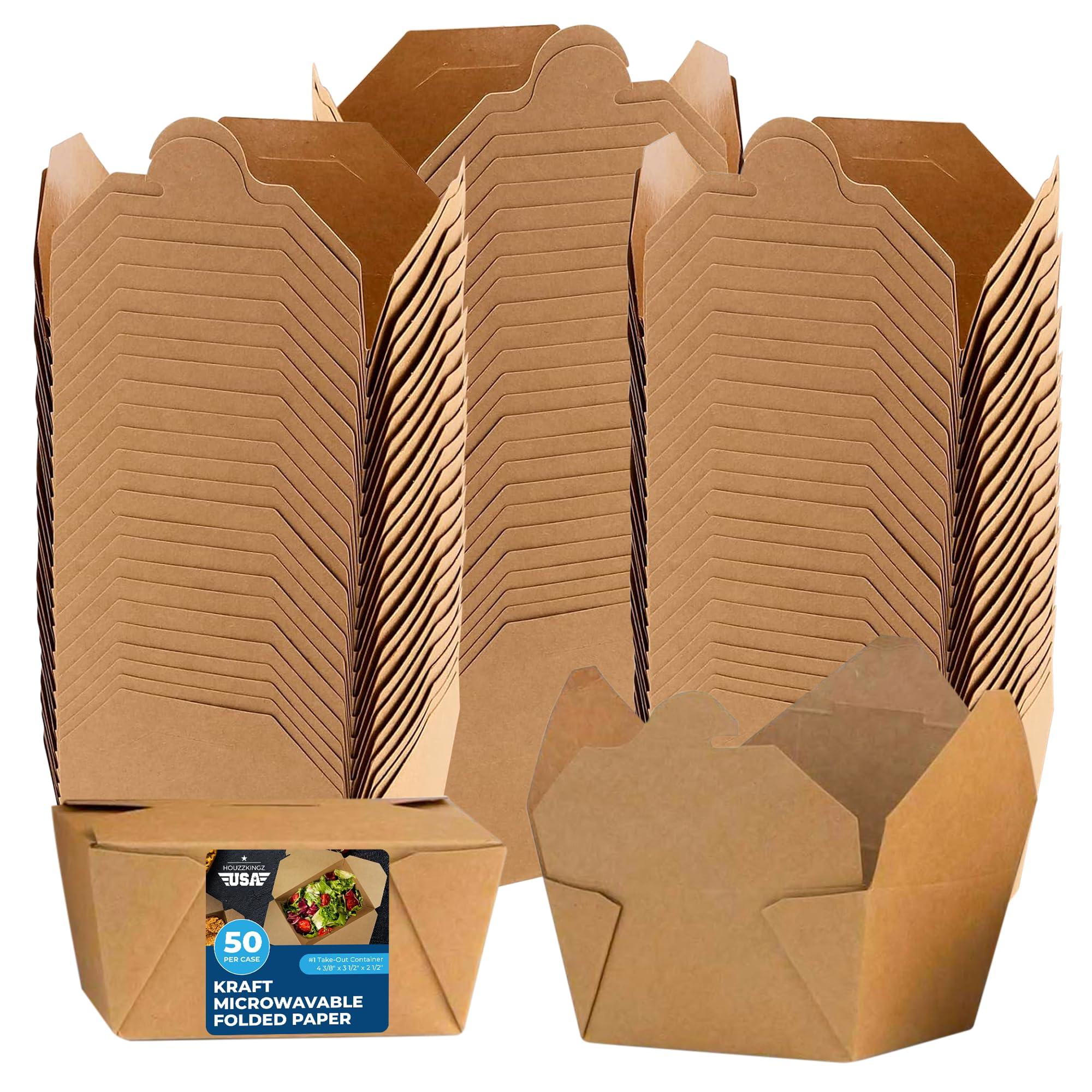 Paper To Go Boxes for Food [50 Pack - 30 Oz], Cardboard Take Out Food Containers Boxes | Kraft Fold Takeout Small Disposable Lunch Box Packaging, Chinese Take Home Away Containers Catering Deliveries