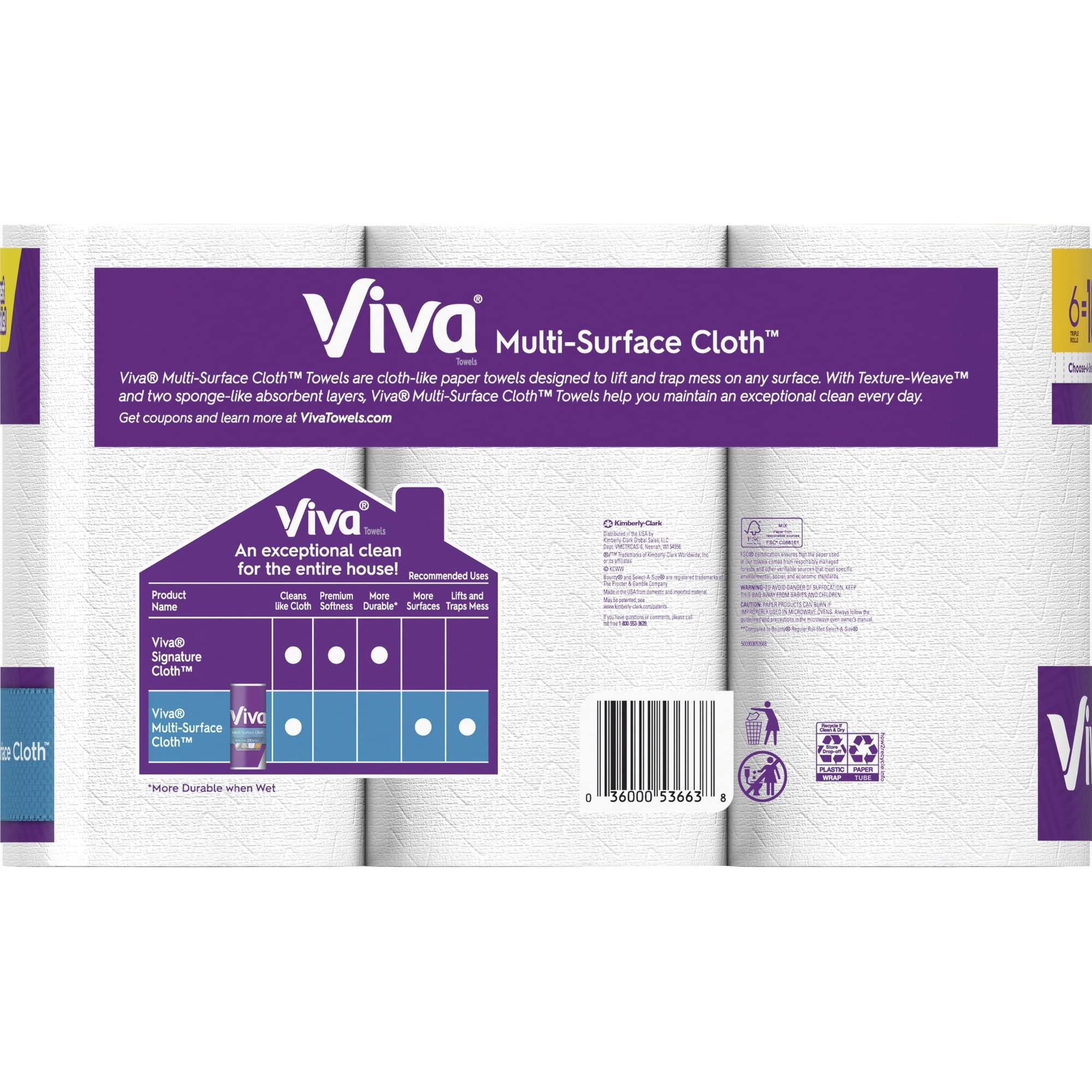 Viva Multi-Surface Cloth Paper Towels, Choose-A-Sheet - 6 Triple Rolls = 18 Regular Rolls (165 Sheets Per Roll) - Image 2