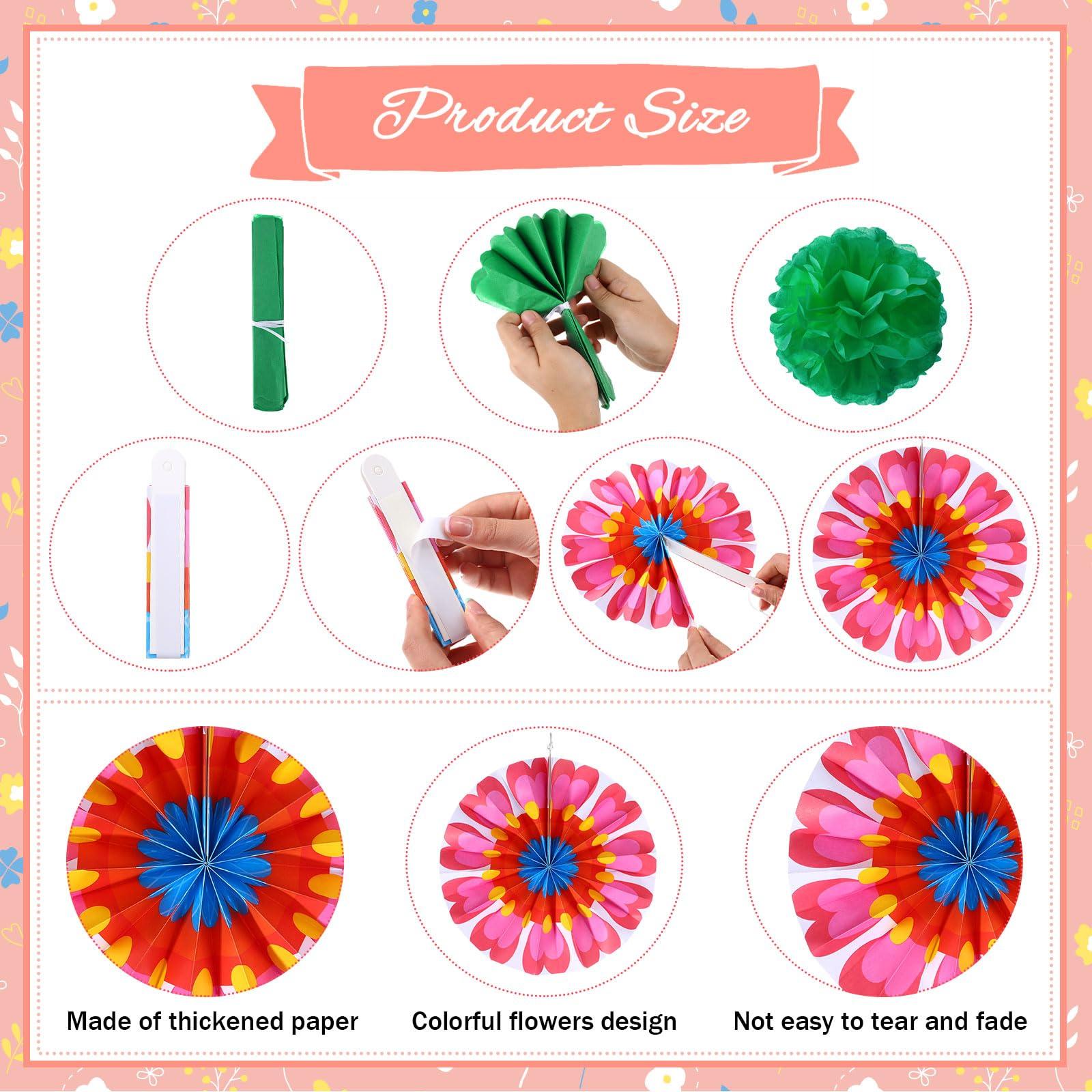 Outus 21 Pcs Spring Flower Hanging Paper Fans Flower Paper Fans Classroom Decorations Springtime Summer Tissue Pom Poms for Ceiling Wedding Birthday Party Supply Classroom Decor(Spring Flower) - Image 3