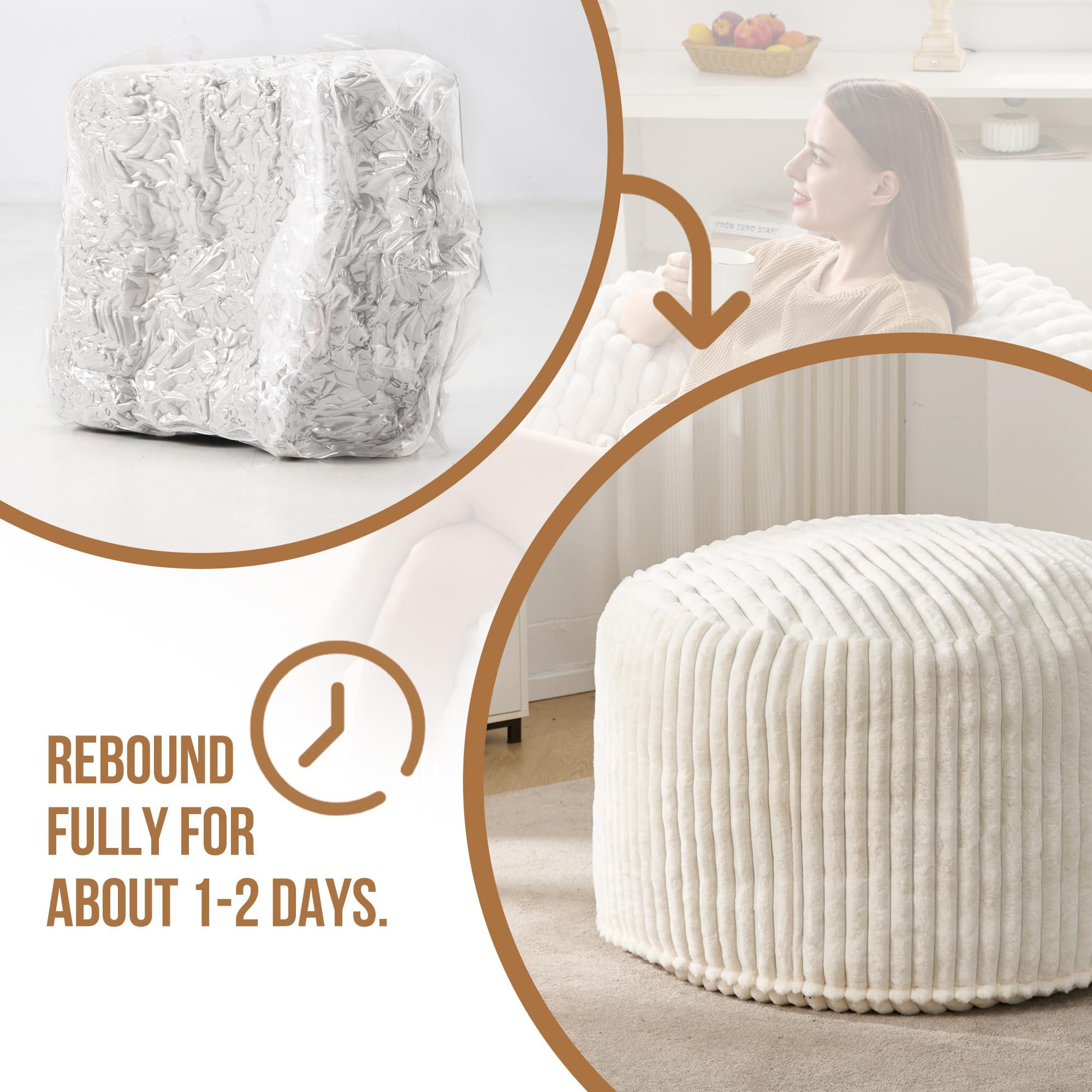 Hobestluk 3ft Bean Bag Chairs for Adults Large Beanbag Chair with Stripe Plush Cover Big Bean Bag Chair for Living Room Bedroom Dorm Office - White (36” x 36” x 22”) - Image 8