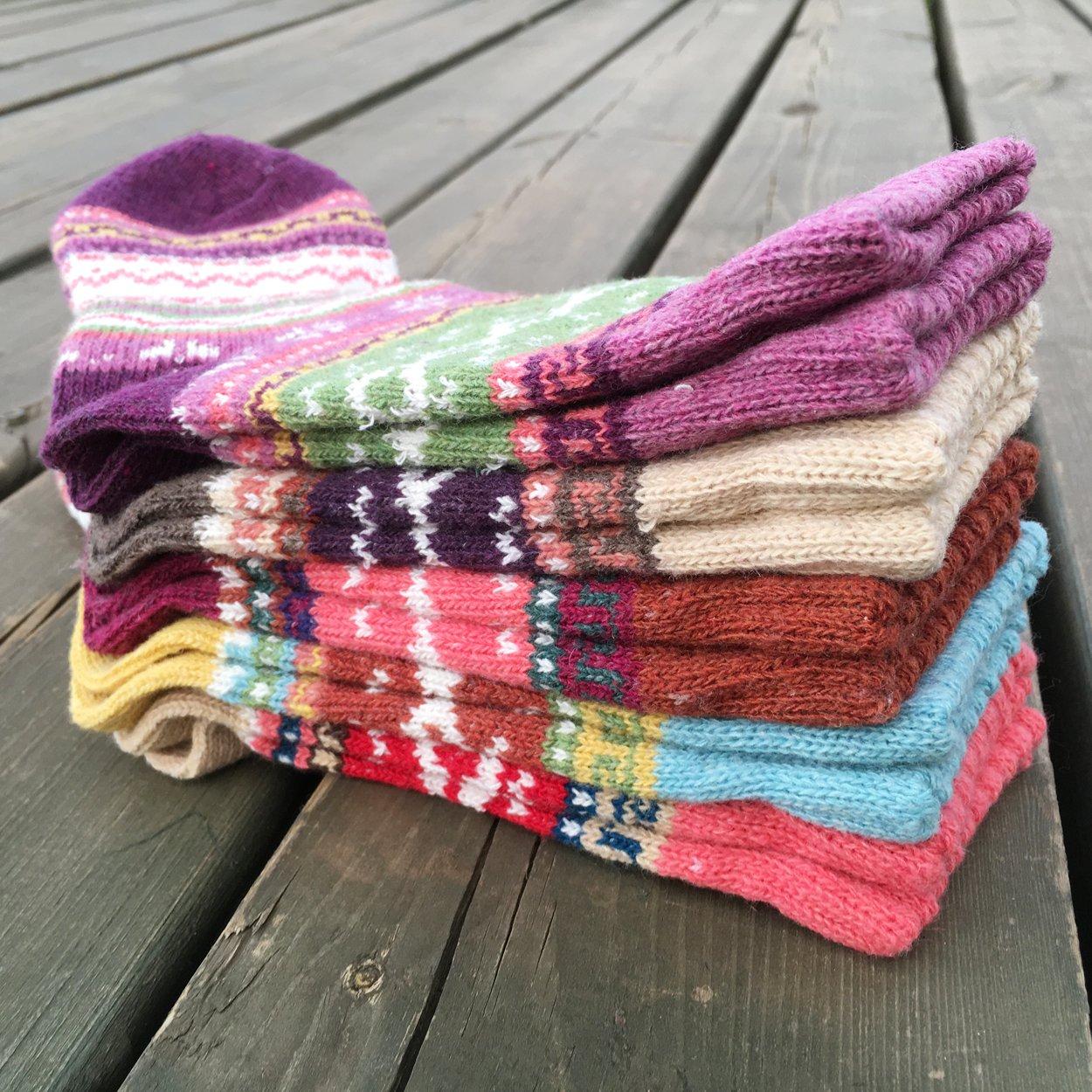 YZKKE 5Pack Womens Vintage Winter Soft Warm Thick Cold Knit Wool Crew Socks, Multicolor, free size - Image 4
