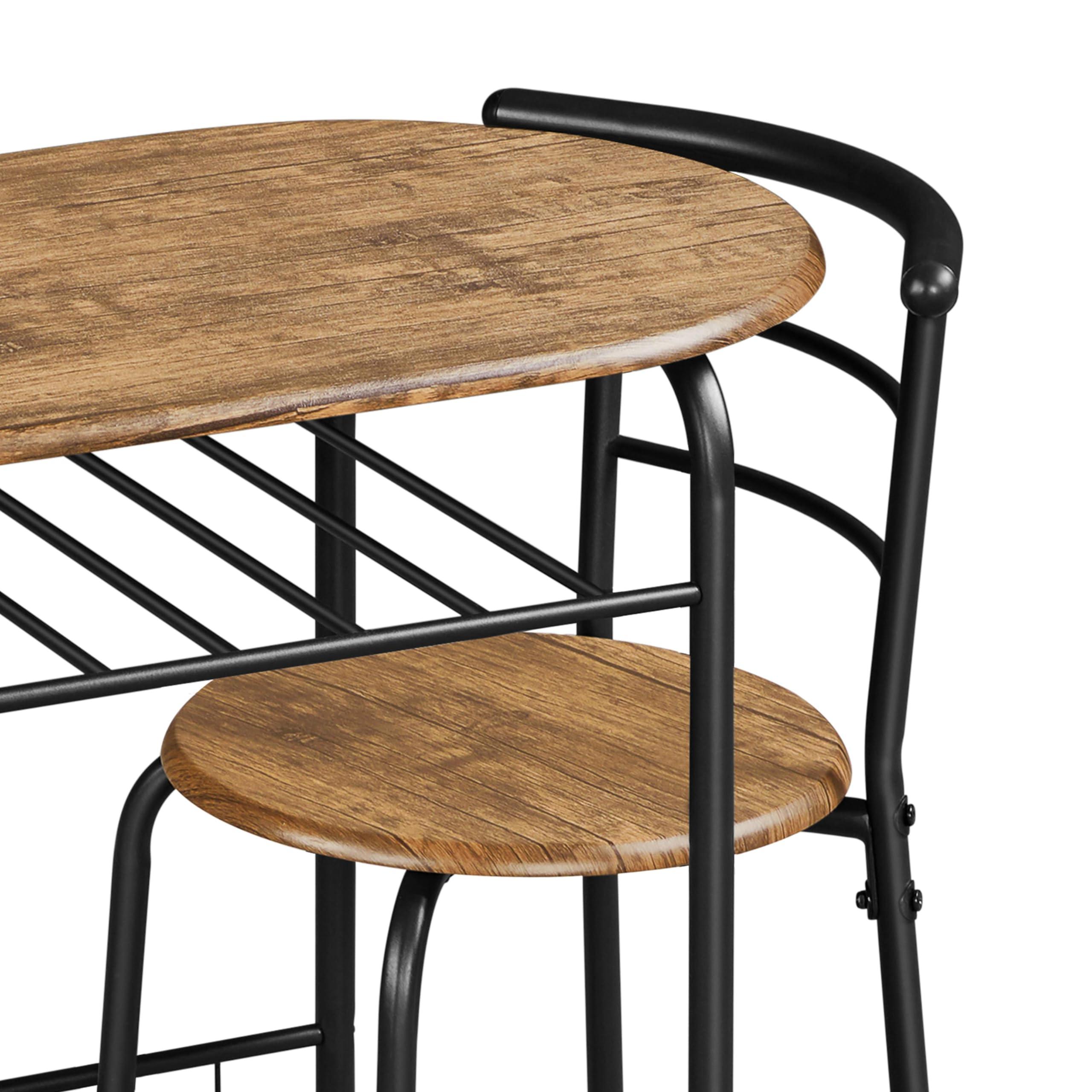 Yaheetech 3-Piece Dining Table Set, Breakfast Bistro Table Set for 2, Small Kitchen and Table Chairs Set of 2 with Metal Frame and Storage Rack for Small Space/Apartment/Dorm Room, Brown - Image 6