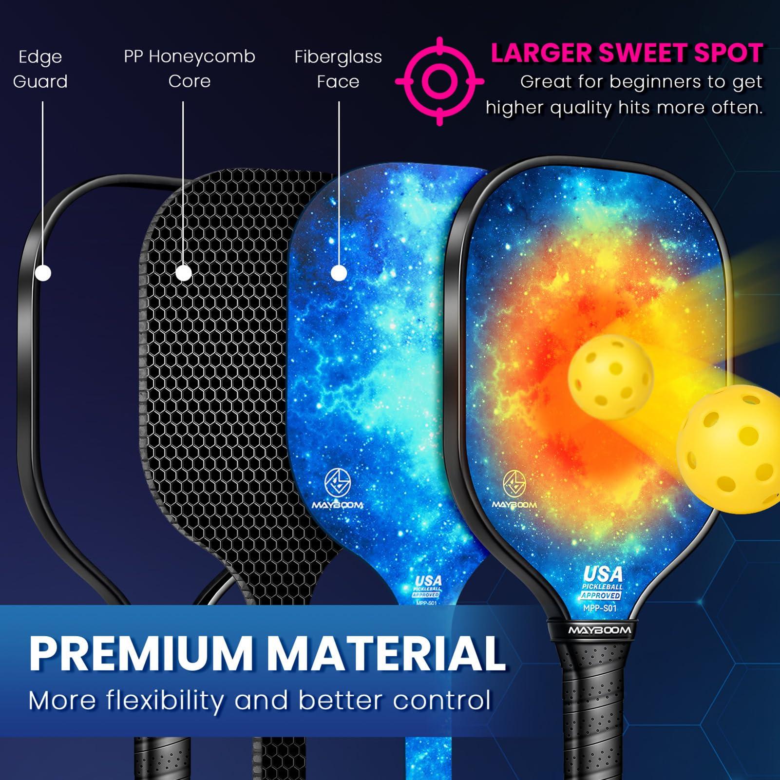 Mayboom Pickleball Paddles Set of 2 or 4, USAPA Approved Pickleball Set with 4 Pickleball Balls and Pickleball Bag, Fiberglass Pickle Ball Rackets 2 Pack for Beginner - Image 4