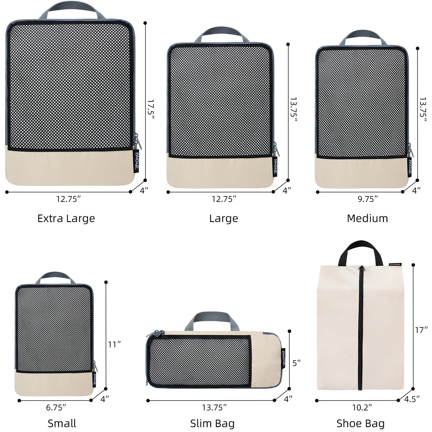 BAGAIL 4 Set/6 Set/8 Set Compression Packing Cubes Travel Accessories Expandable Packing Organizers (Half Mesh, 6-Beige) - Image 2