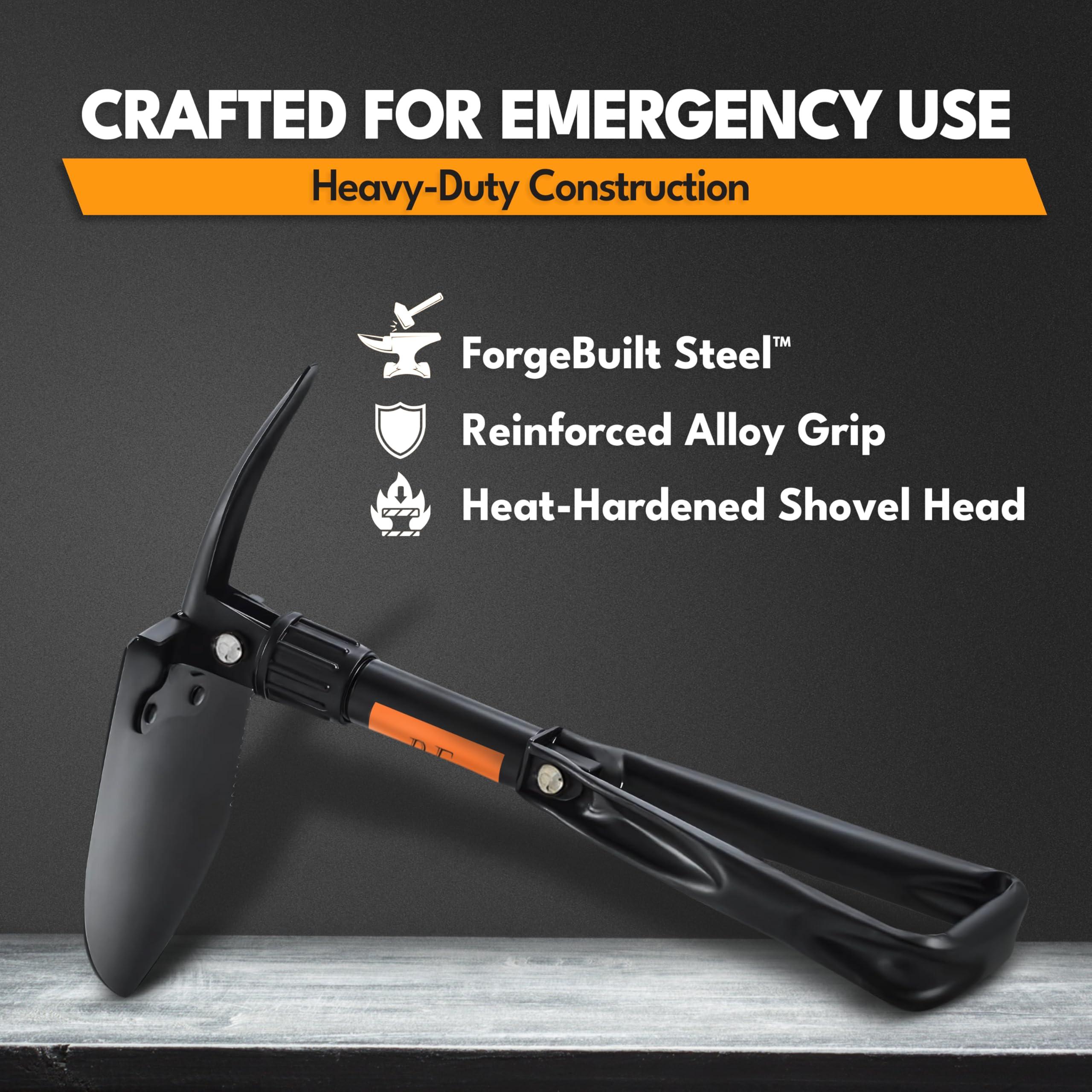 Folding Shovel, 18" Survival Shovel, Backpack Hiking Shovel, Military Grade Carbon Steel with Saw Edge, Collapsible with Carry Case - Image 4