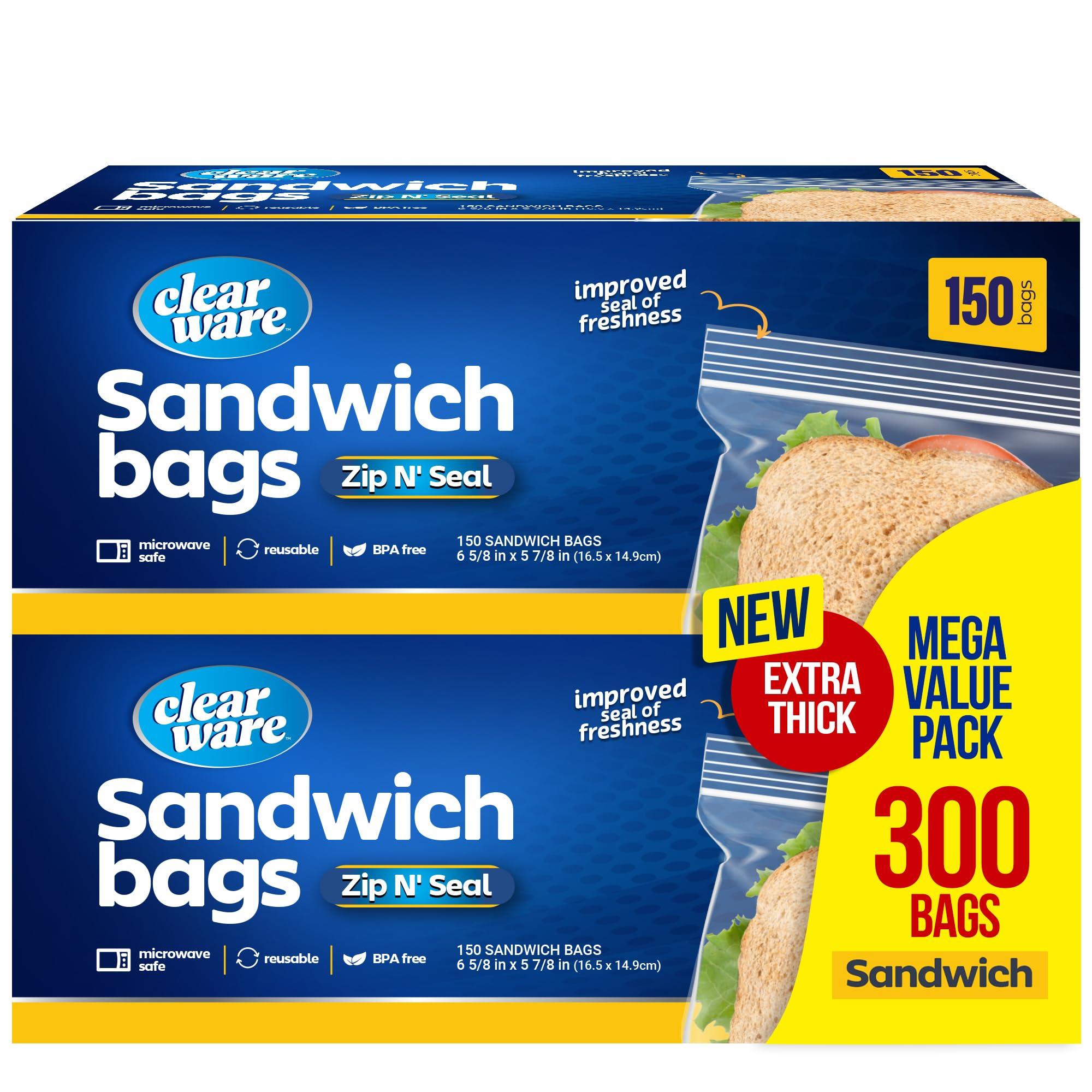 Sandwich Bags Zipper Top- 300 Count, Resealable Plastic Food Storage Bags For Lunch, Snacks - Reusable Zipper Lock Containers for Fruit, Veggies - Freezer & Microwave-Safe, Strong Seal - 2 Boxes