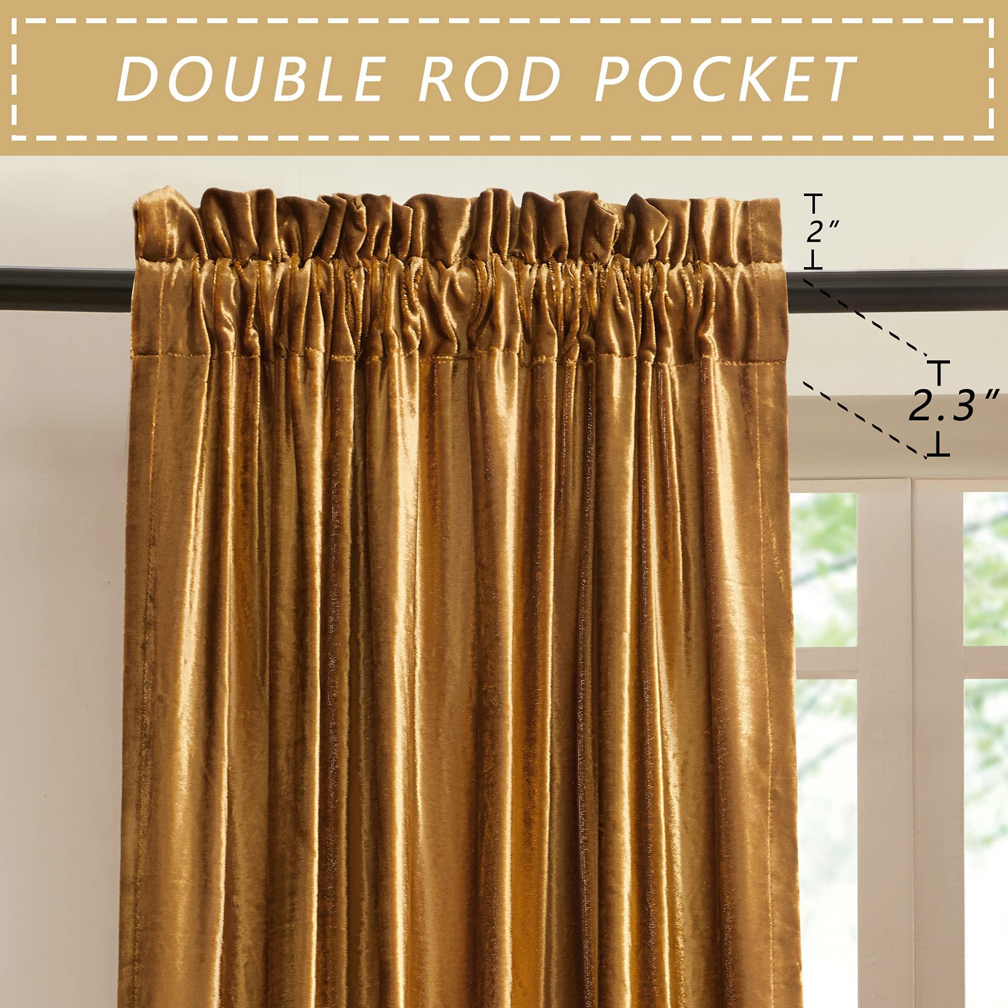 PRIMROSE Gold Curtains 84 inch for Living Room Velvet Blackout Rod Pocket Window Drapes Treatment Semi Room Darkening Decor Golden Curtains for Bedroom Set of 2 Panels - Image 2