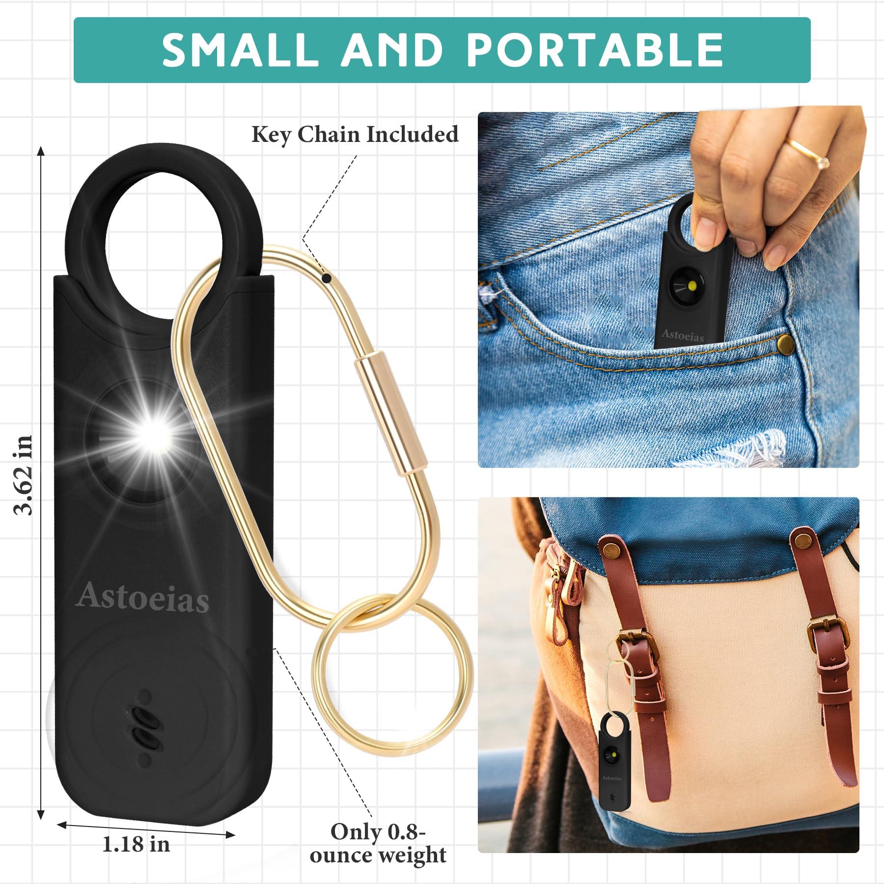 Rechargeable Personal Safety Alarm for Women, 135 dB Keychain Siren with LED Strobe Light, Emergency Security Safe Devices Key Chain Alarms for Women Kids Elderly (Black) - Image 2