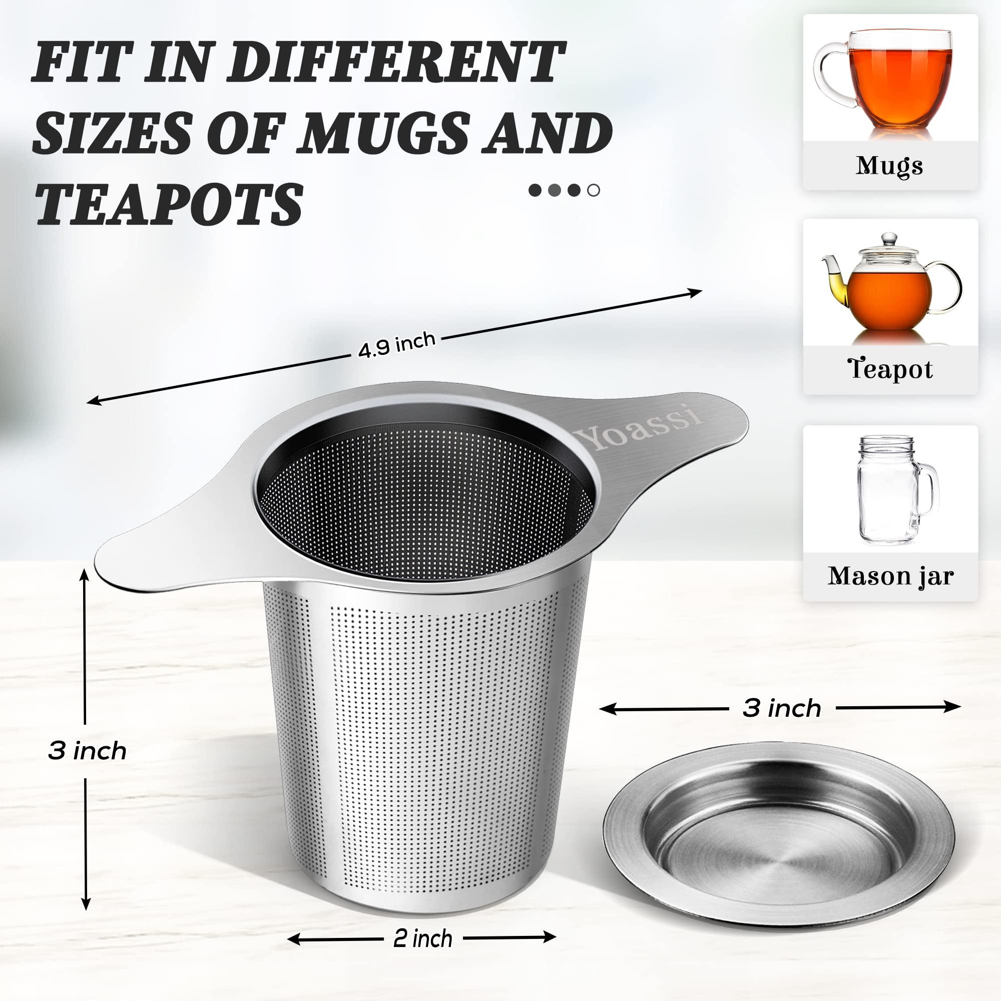 Yoassi Extra Fine 18/8 Stainless Steel Tea Infuser Mesh Strainer with Large Capacity & Perfect Size Double Handles for Hanging on Teapots, Mugs, Cups to Steep Loose Leaf Tea and Coffee - Image 2