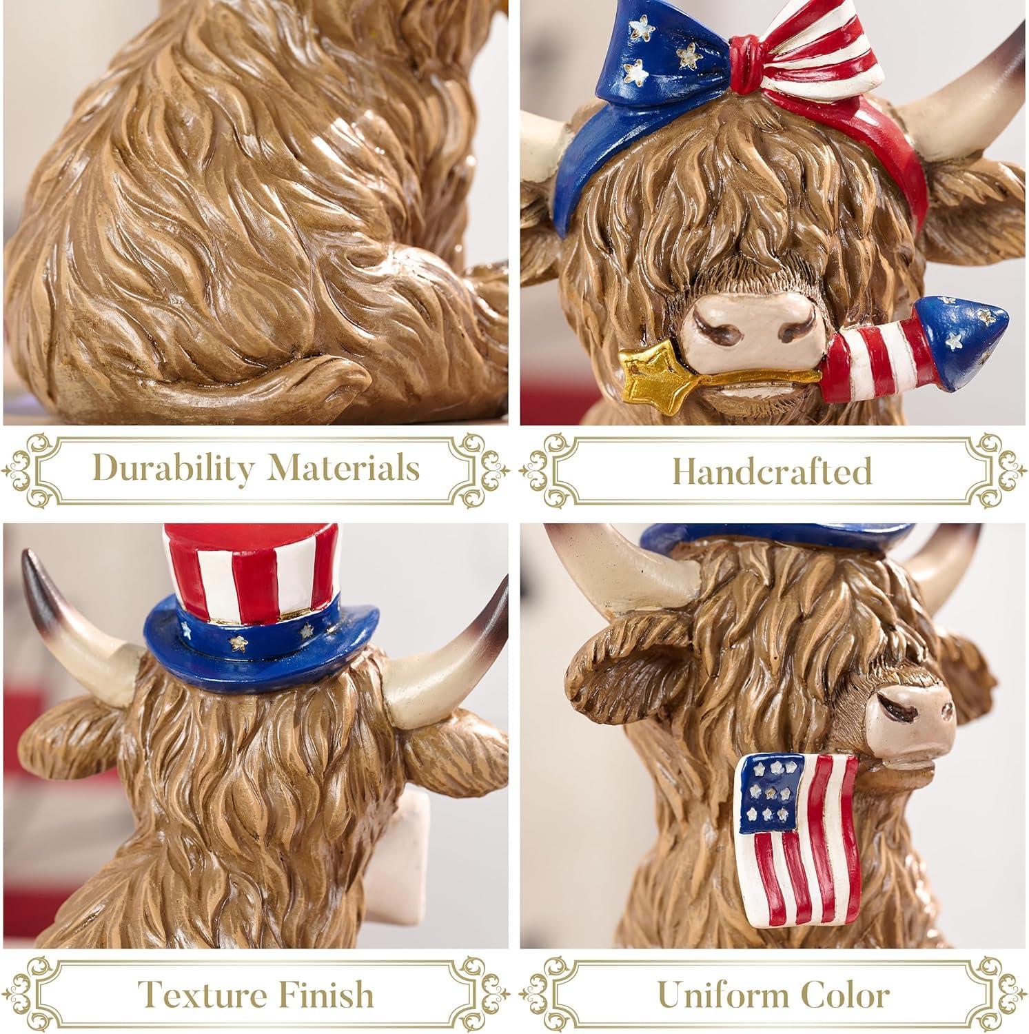 4th of July Decorations, Highland Cow Patriotic Decoration, High Mountain Yak Figurines Garden Outdoor Yard Decorations, Memorial Day Independence Day Home Decor (A + B - Large) - Image 4