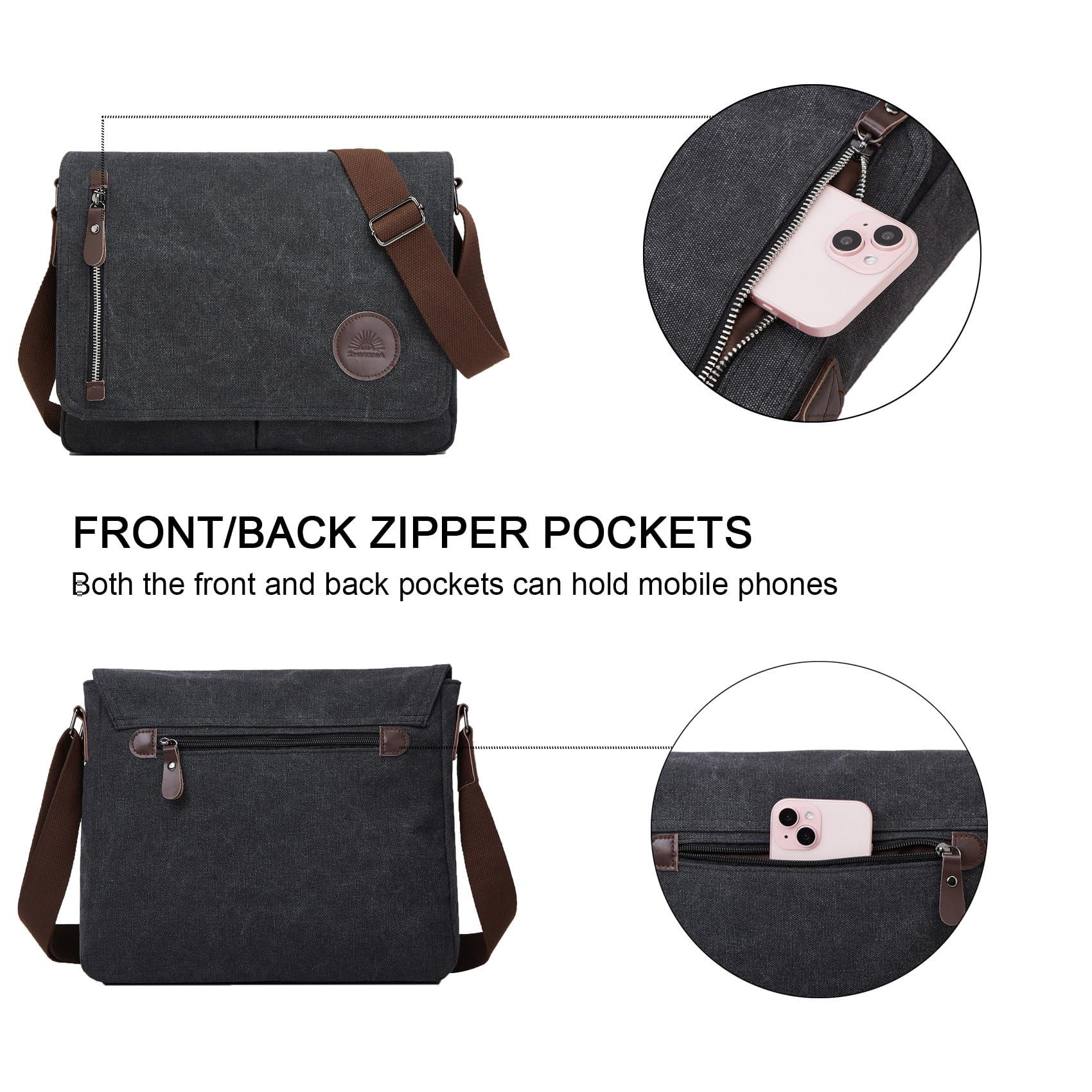 ZHIERNA Canvas Satchel Messenger Bag for Men Women, Vintage Shoulder Crossbody 13.3" Laptop Bag for Work Travel - Image 4