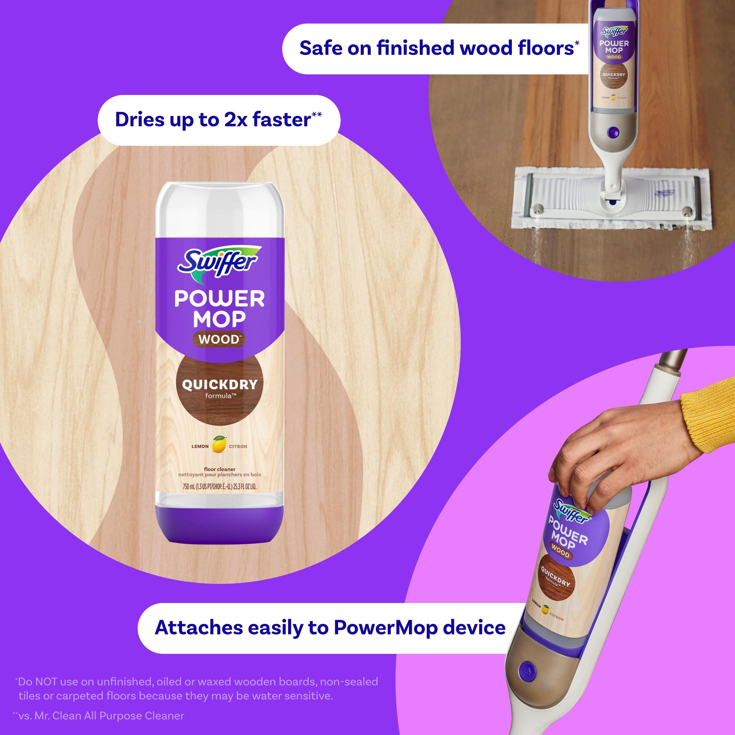 Swiffer Power Mop Wood Refill Solution, QuickDry Hardwood Floor Cleaner for Mopping Home, Bathroom, Kitchen, All Purpose Multi-Surface Solution for Floor Cleaning, Lemon Scent, 50.6oz - Image 4