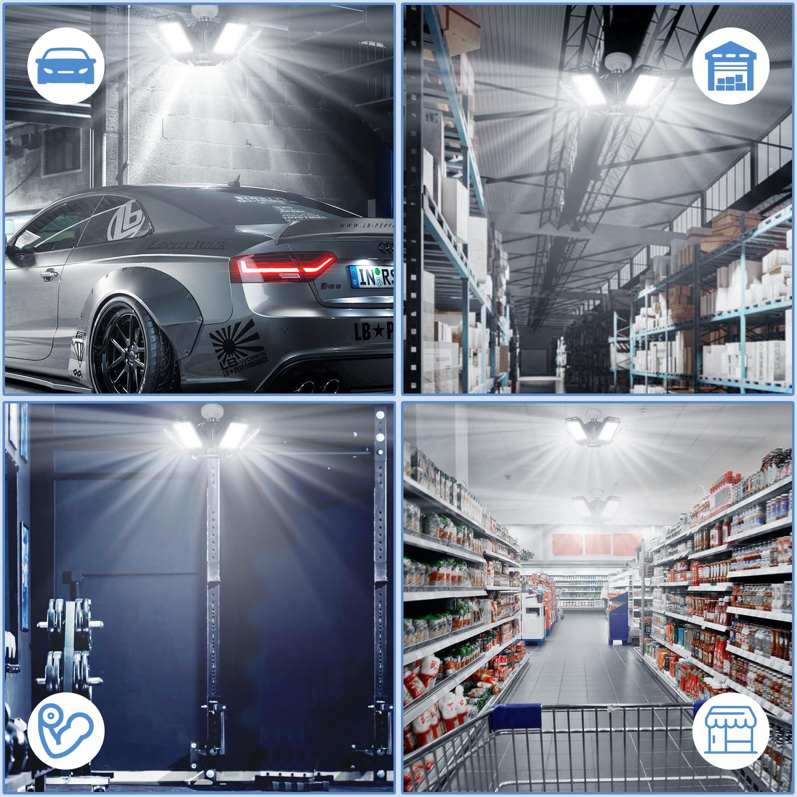 LED Garage Lights Bulb 2 Pack 180W 18000LM 6500K Led Shop Light with 6 Plus 1 Deformable Panels Basement Barn Ceiling Lights for E26/E27 - Image 7
