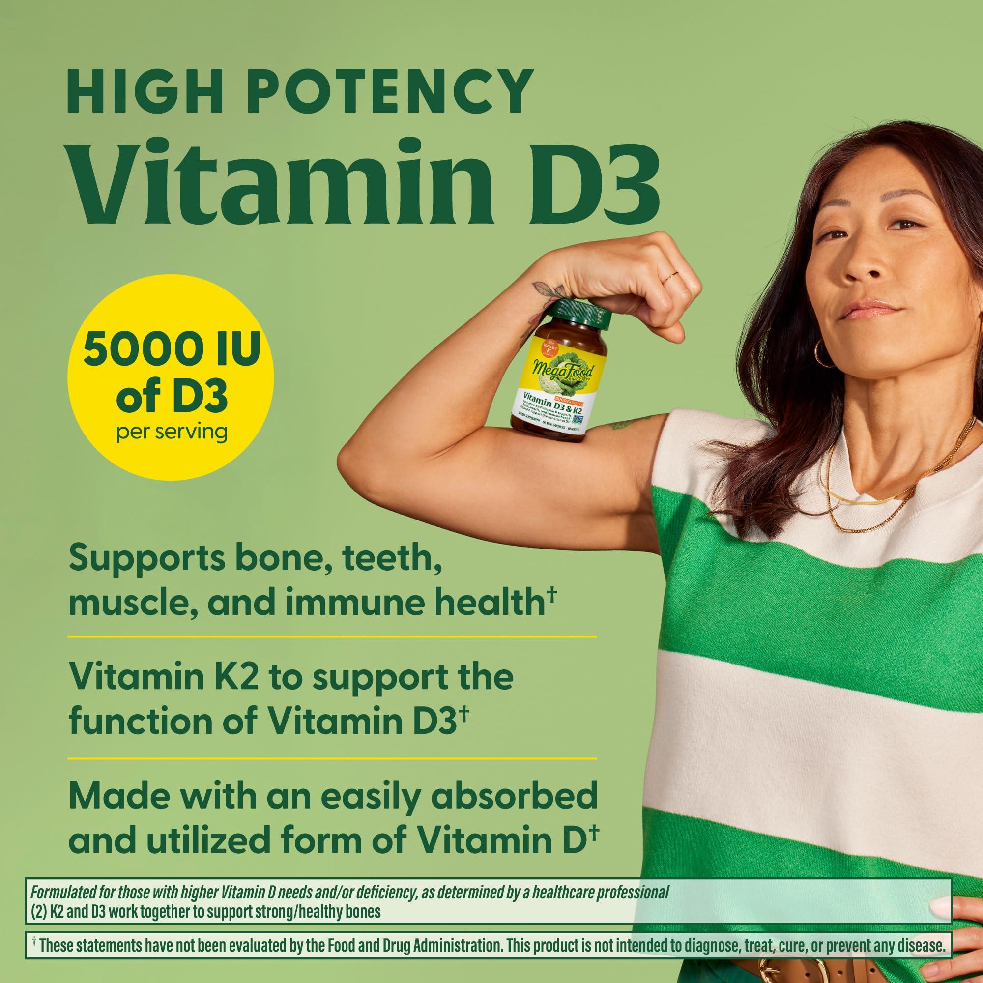 MegaFood Vitamin D3 5000 IU (125 mcg) - Vegetarian Supplements with Vitamin D3 K2 - Supports Bones, Teeth, Muscles & Immune Health - Certified Non-GMO - 120 Mini Capsules, 120 Servings - Image 4