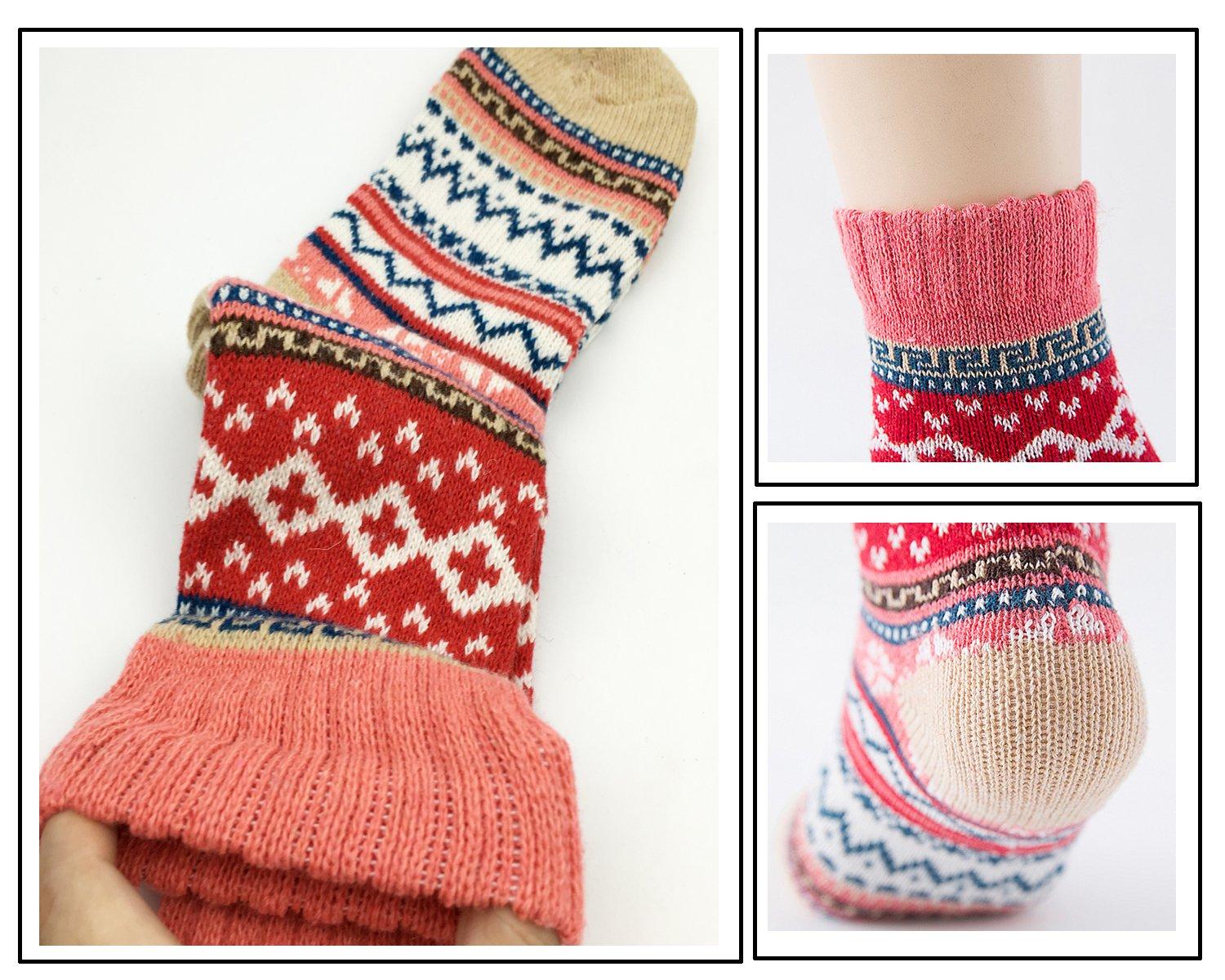 YZKKE 5Pack Womens Vintage Winter Soft Warm Thick Cold Knit Wool Crew Socks, Multicolor, free size - Image 2