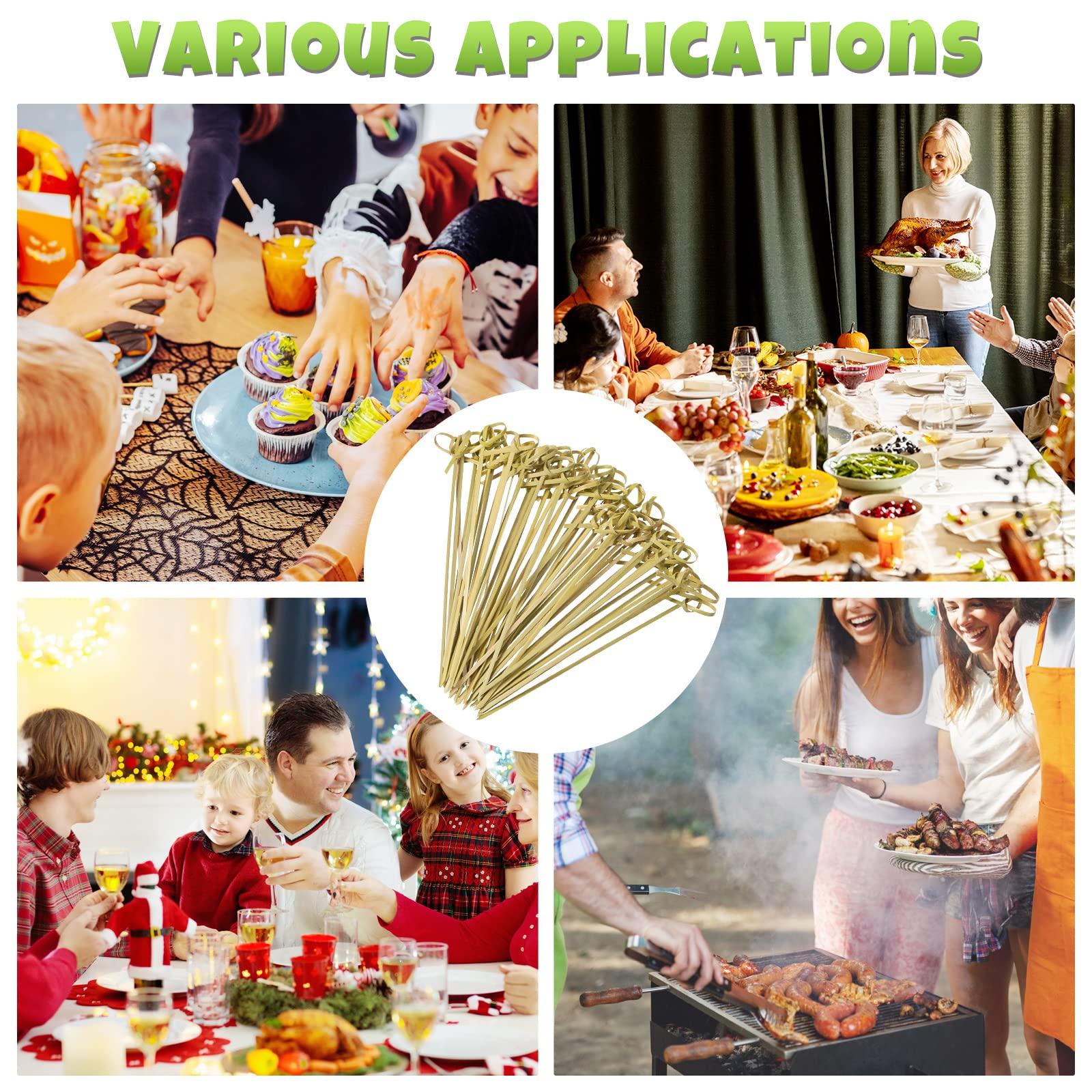 Meanplan 1000 Pcs Bamboo Cocktail Picks 4.72 Inch Bamboo Skewers Handmade Food Garnish Sticks with Looped Knot Fruit Toothpicks for Drinks Appetizer Cocktail Themed Party Snack(Green) - Image 4