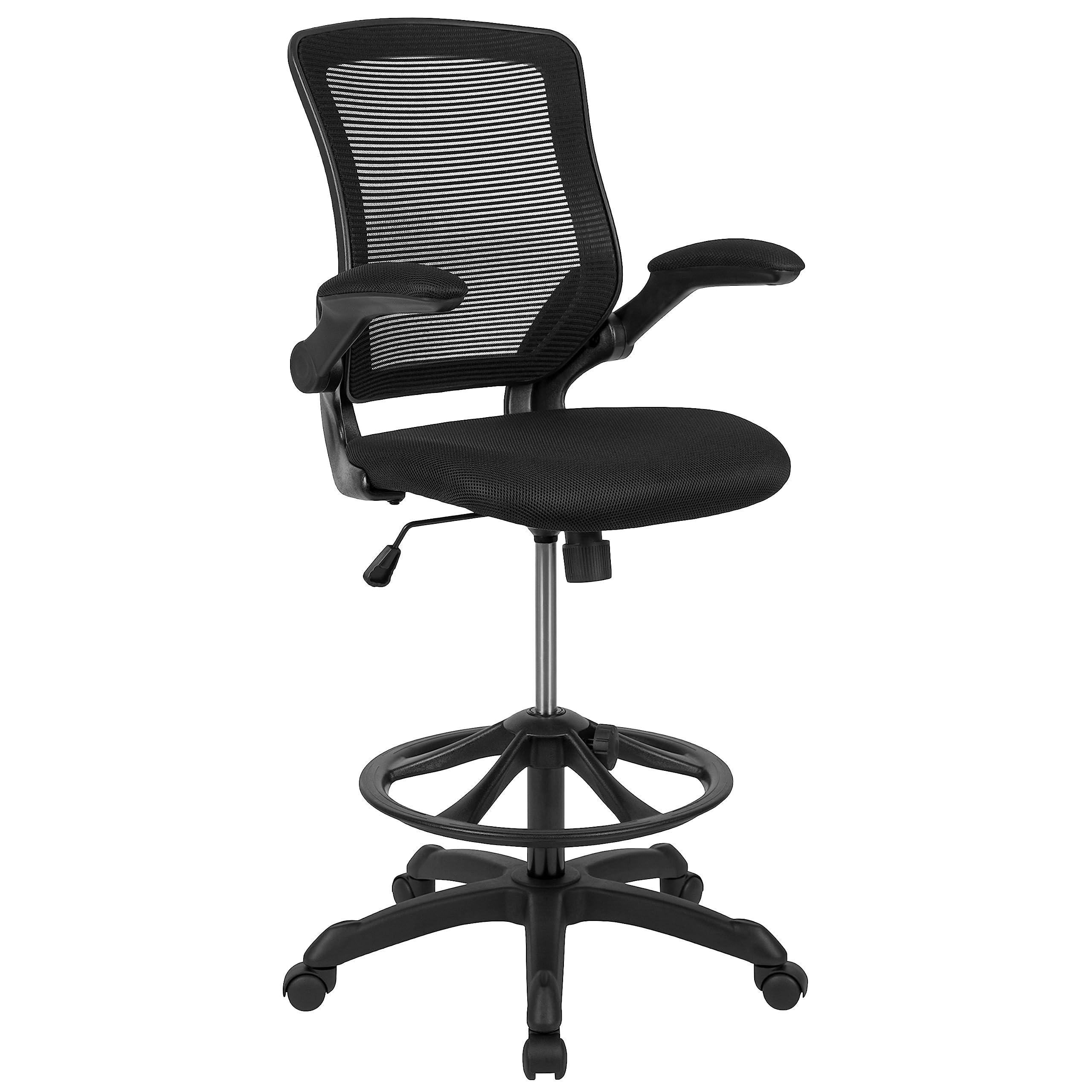 Flash Furniture Kale Mid-Back Swivel Office Chair with Adjustable Foot Ring, Lumbar Support, and Seat Height, Ergonomic Mesh Executive Chair, Black