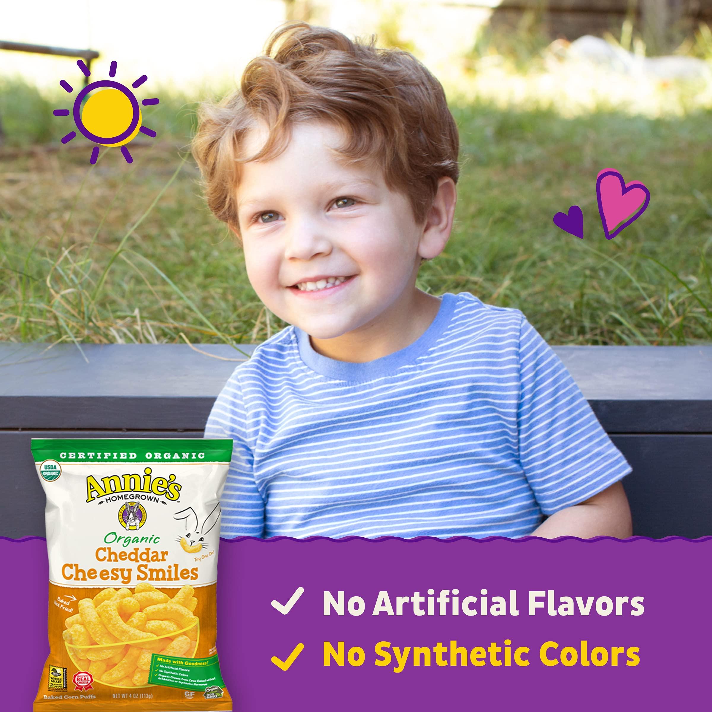 Annie's Organic Cheddar Cheesy Smiles, Baked Corn Puffs, Gluten Free, 4 oz - Image 4
