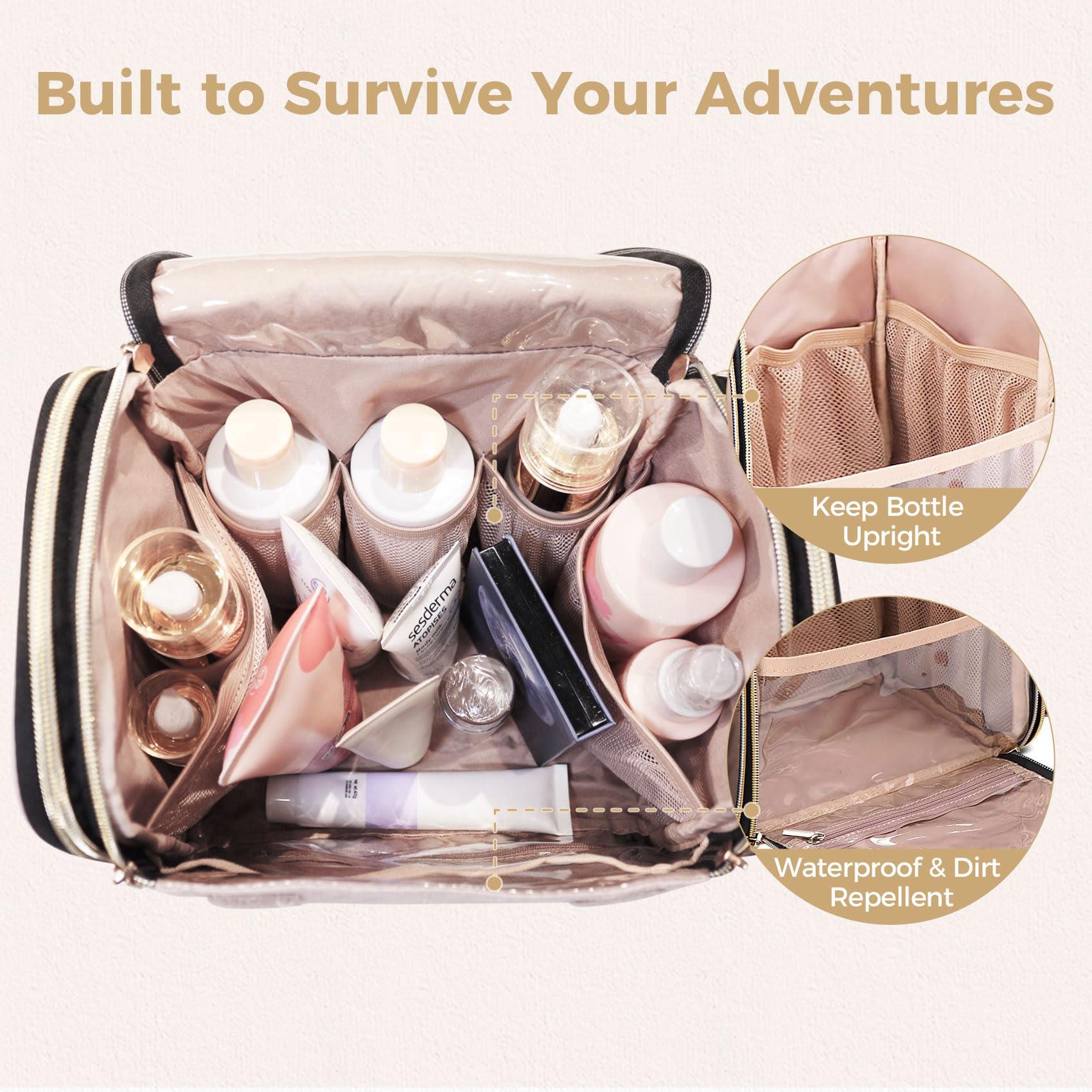 TBTOTRA Hanging Toiletry Bag & Makeup Bag for Women with Jewelry Organizer - TSA Approved Large Capacity Travel Cosmetic Organizer, Waterproof Shower Essentials Case with Transparent Pockets, Black - Image 5