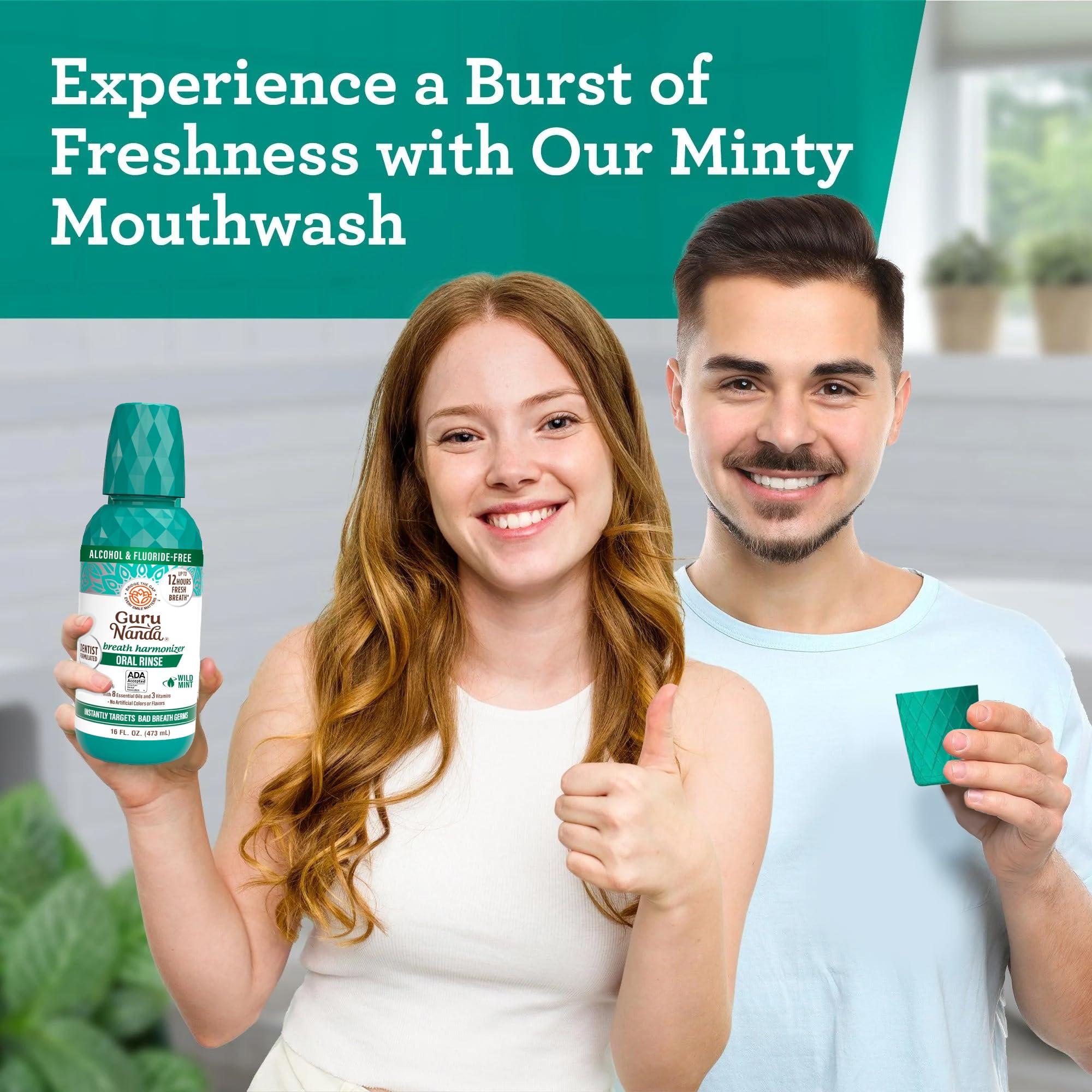 GuruNanda Fresh Breath Mouthwash, ADA-Accepted, Alcohol & Fluoride-Free, Sodium Chlorite, Essential Oils & Vitamins, 12-Hrs Fresh Breath, Wild Mint, 16 oz - 2 Pack - Image 7