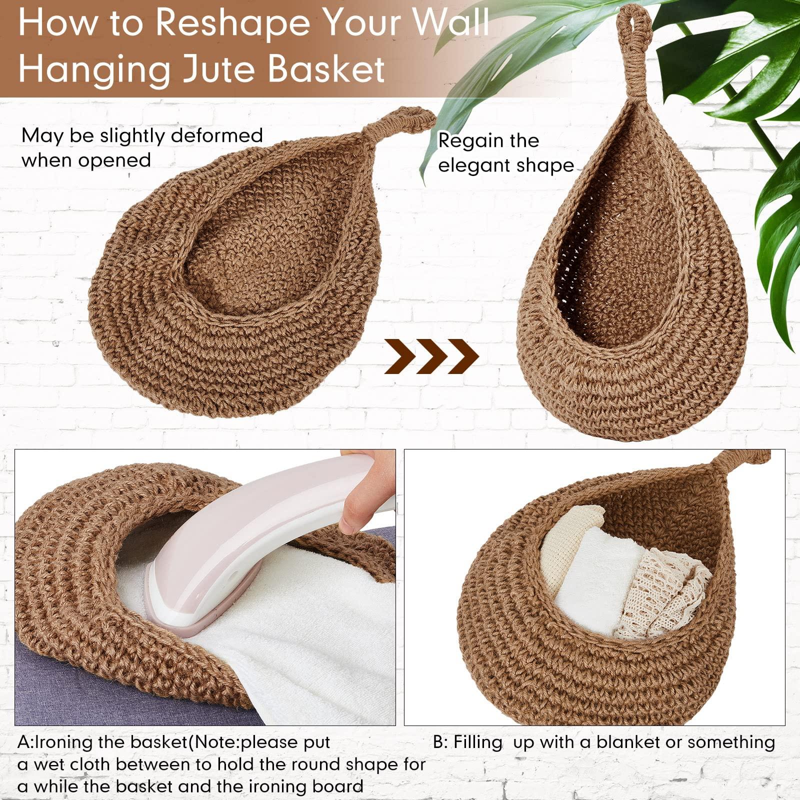 Honeydak Hanging Wall Basket Teardrop Hanging Baskets Onion Basket Coat Bohemian Storage Fruit Wall Hooks for Kitchen Wall Home Restaurant Storage Vegetable, 3 Sizes(Linen) - Image 5