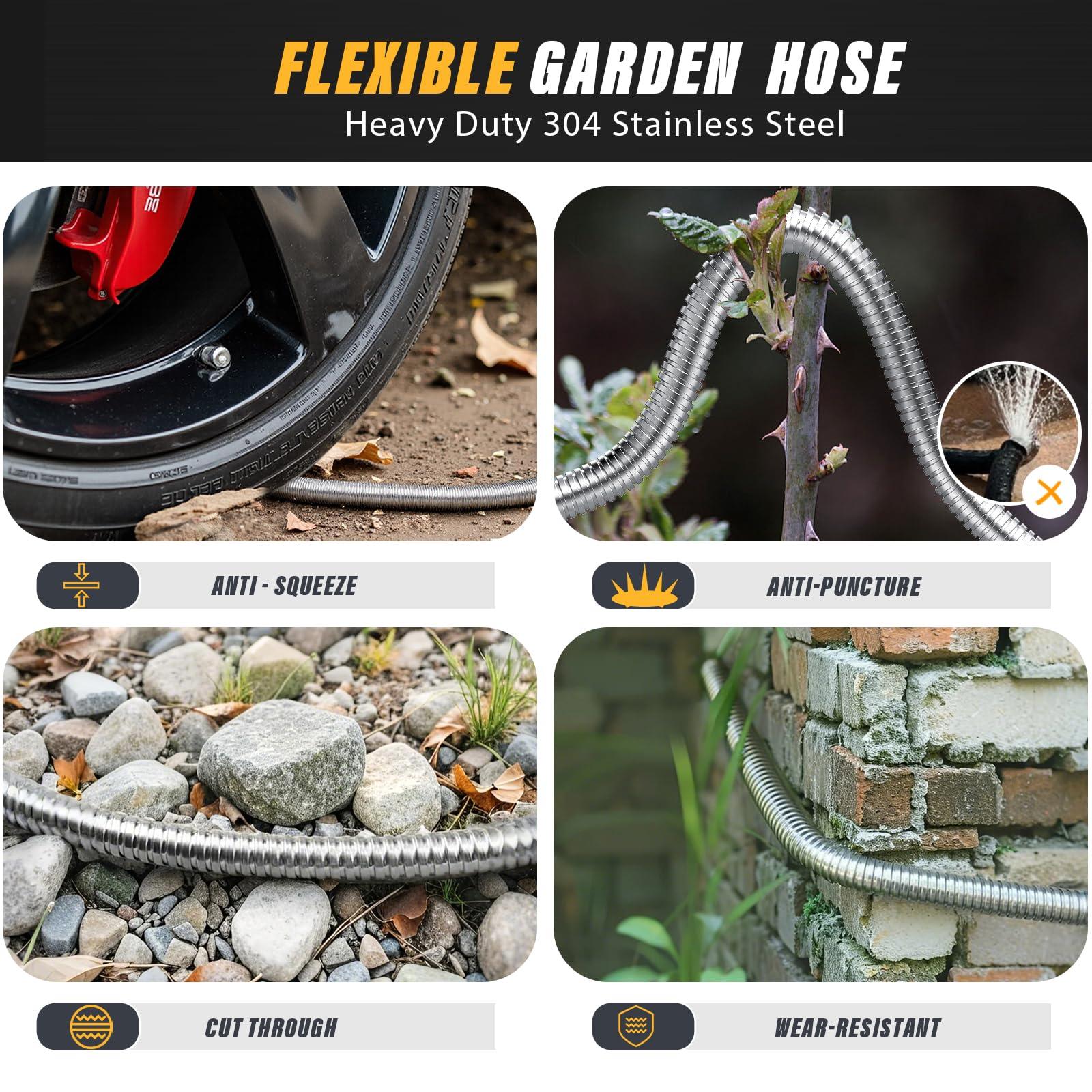 Lefree Garden Hose 100ft, Metal Garden Hose, Flexible Water Hose with 10-Function Nozzle, Stainless Steel Heavy Duty Hose, Crush Resistant, Leak Proof, No Kinks Garden Hoses for Yard, Outdoors, Rv - Image 5