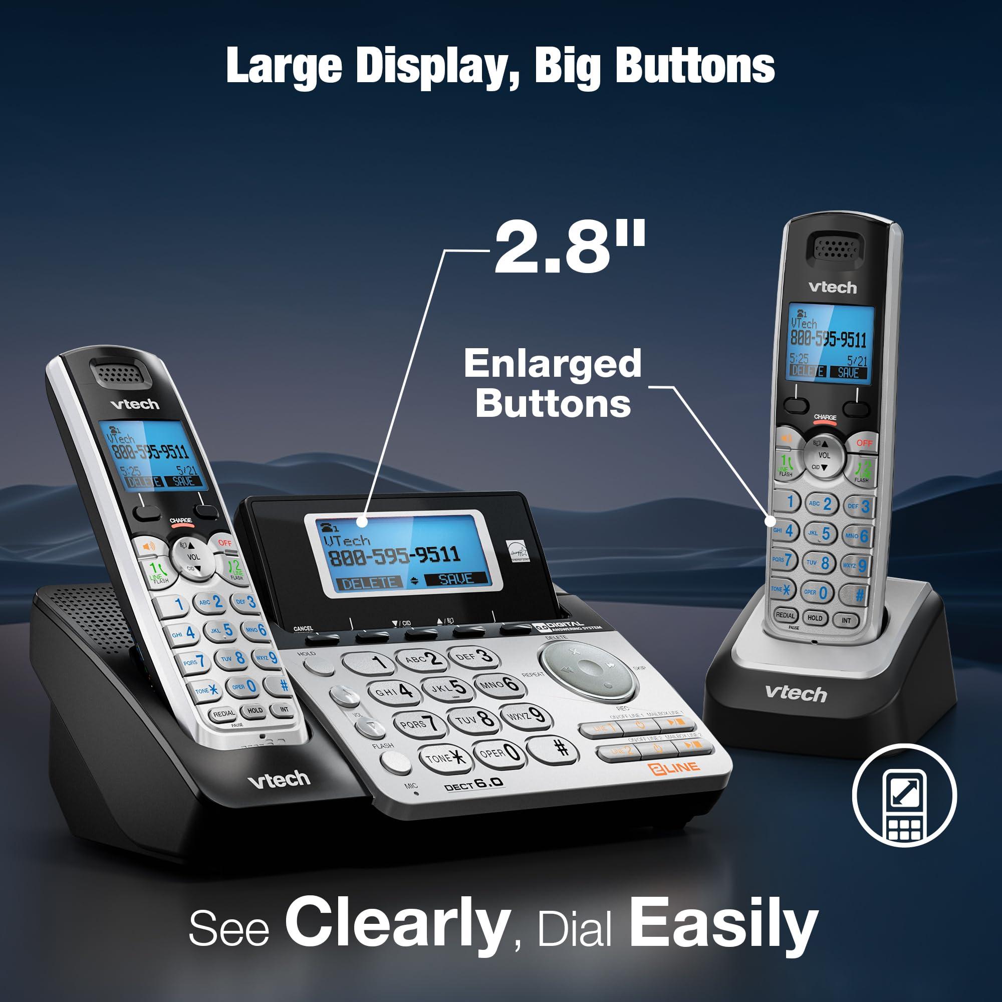 VTech DS6151-2 2 Handset 2-Line Cordless Phone System for Home or Small Business with Digital Answering System & Mailbox on Each line, Silver - Image 11