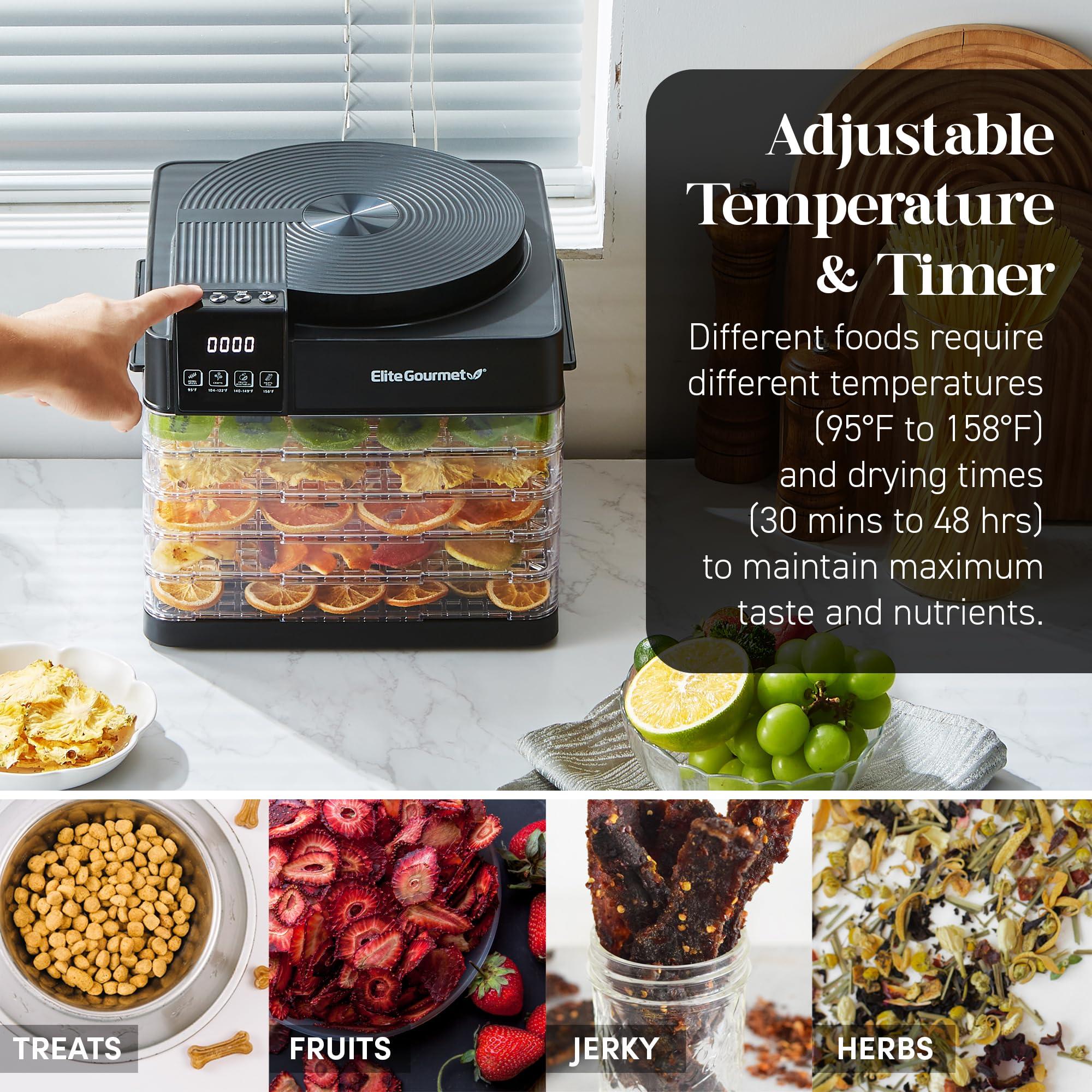 Elite Gourmet EFD422 Digital Food Dehydrator with 5 BPA Free Trays, Top Mounted Fan & Heater, Adjustable Timer and Temperature Controls, Jerky, Herbs, Fruit, Veggies, Snacks, Black - Image 4
