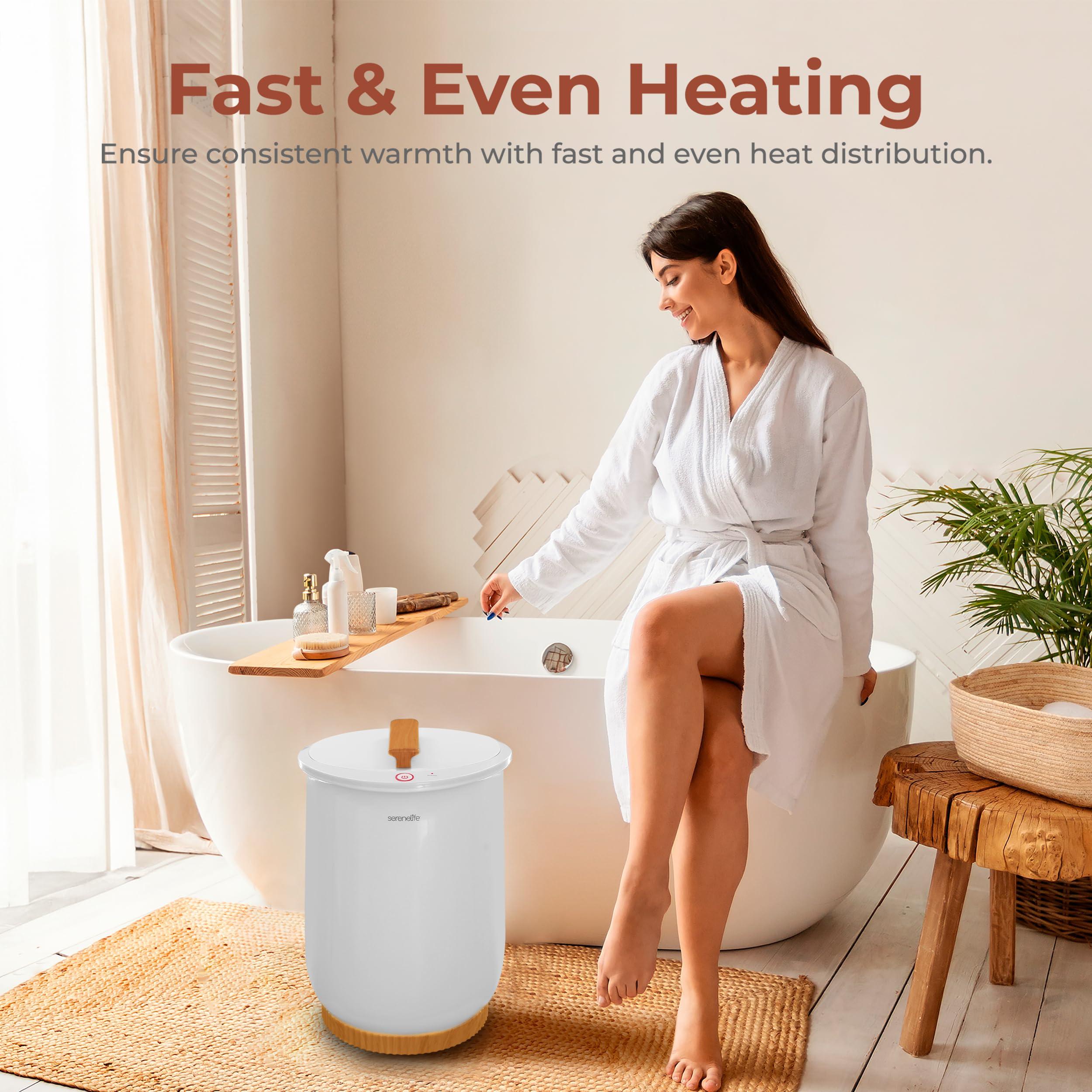 SereneLife Bucket Towel Warmers, White Large Towel Warmer for Spa and Bathroom, Luxury Towel Heater Gifts for Him & Her, Auto Shut-Off, Fits 2 large, Blankets, Bathrobes, PJ's - Image 5