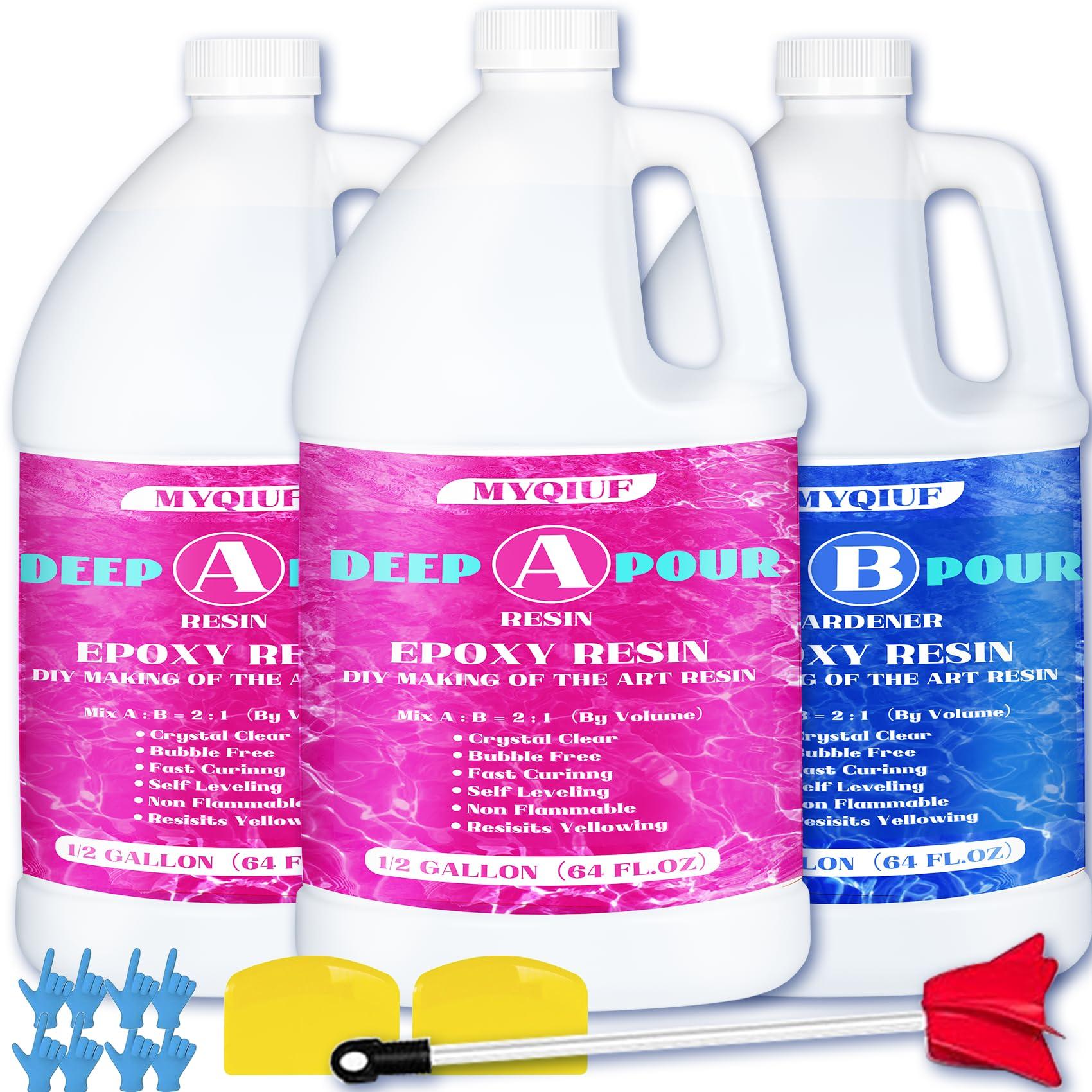 Deep Pour Epoxy Resin, 1.5 Gallon 2-4" Pour Depths Epoxy Resin Kit Crystal Clear High-Gloss No Bubble Self Leveling for DIY Molds Wood River Table Flower Preservation Top Mold Crafts Mix 2:1 Ratio
