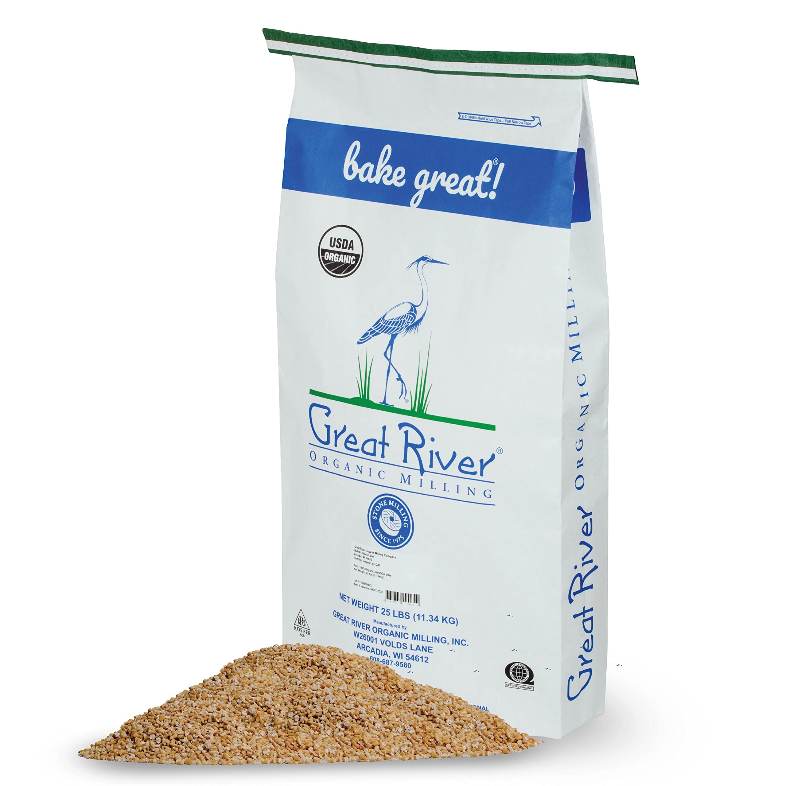 Great River Organic Milling Organic Steel Cut Oats | Whole Grain, Non-GMO, Kosher | Hearty Healthy | Rich Texture & Flavor | Perfect for Oatmeal, Porridge, Granola & Baking | 25 Lb