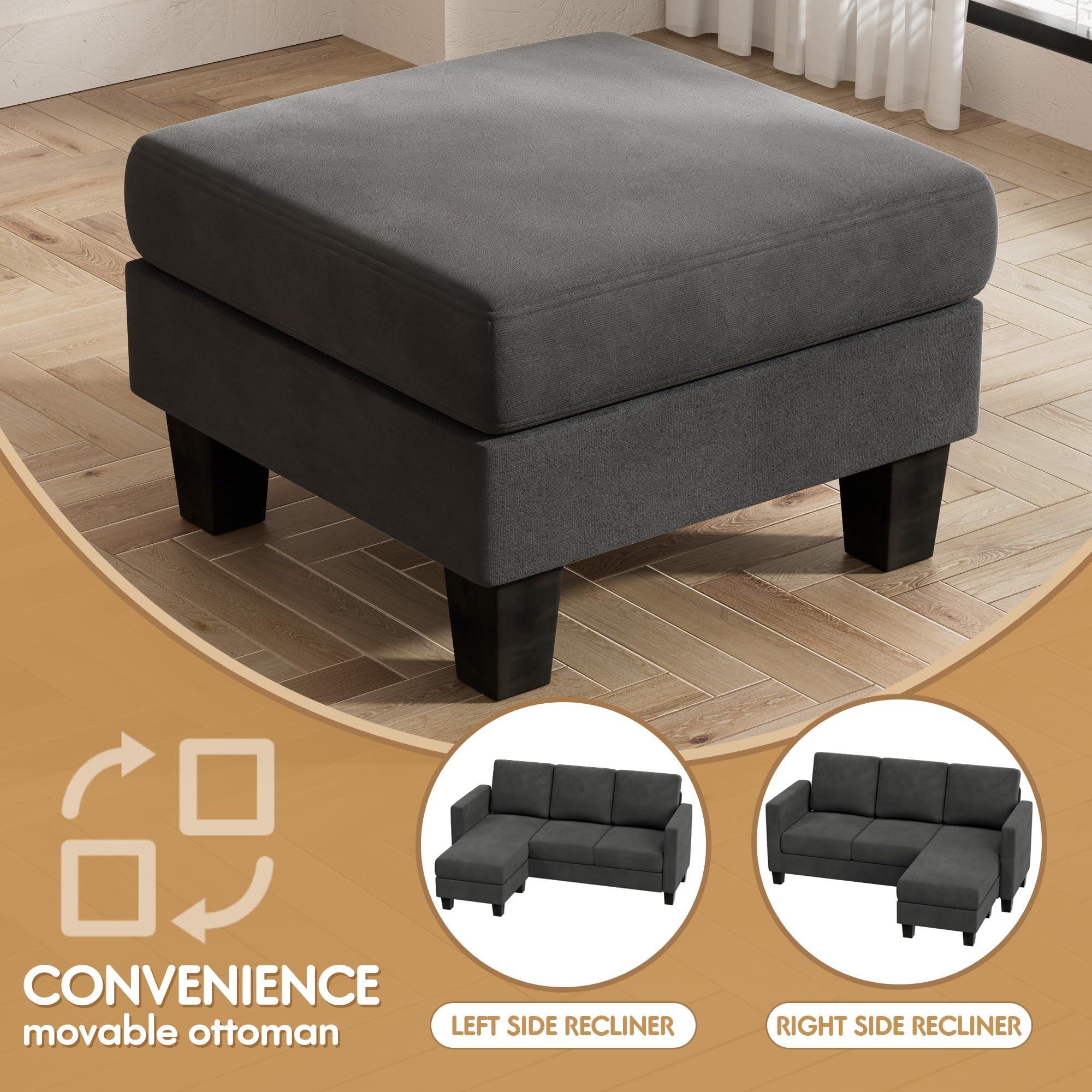VICTONE Convertible Sectional Sofa Couch, 3 Seat L-Shaped Sofa with Linen Fabric Ottoman Small Couch for Small Apartments, Living Room and Office (Linen Fabric, Dark Gray) - Image 7