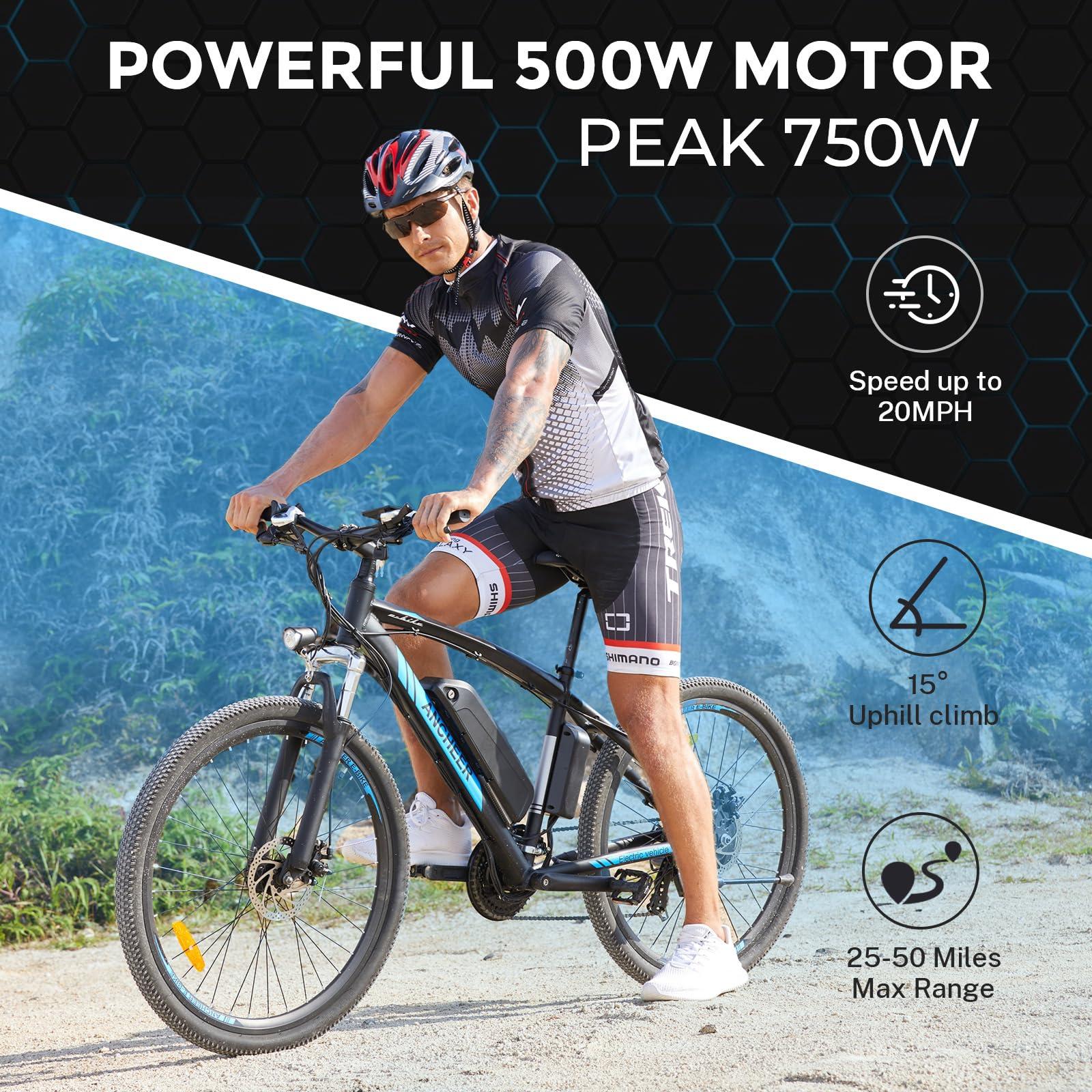 ANCHEER Electric Bike for Adults, Peak 750W Ebike, 3 Hours Fast Charge, 60 Miles Electric Bicycle with 48V/499Wh Battery, 27.5 ''Hummmer Electric Mountain Bike with LCD Display, 21/24 Speed - Image 8