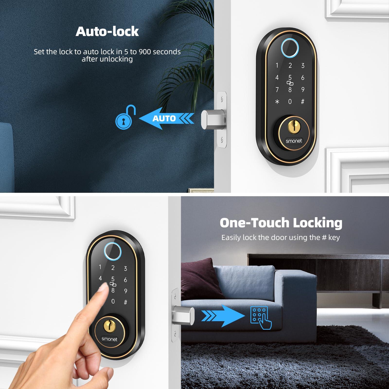 Smart Keyless Entry Door Lock - Fingerprint Electronic Deadbolt Touchscreen Keypad SMONET Biometric Digital Bluetooth Door Lock Smart Deadbolt Compatible with Alexa for Homes and Hotel - Image 8