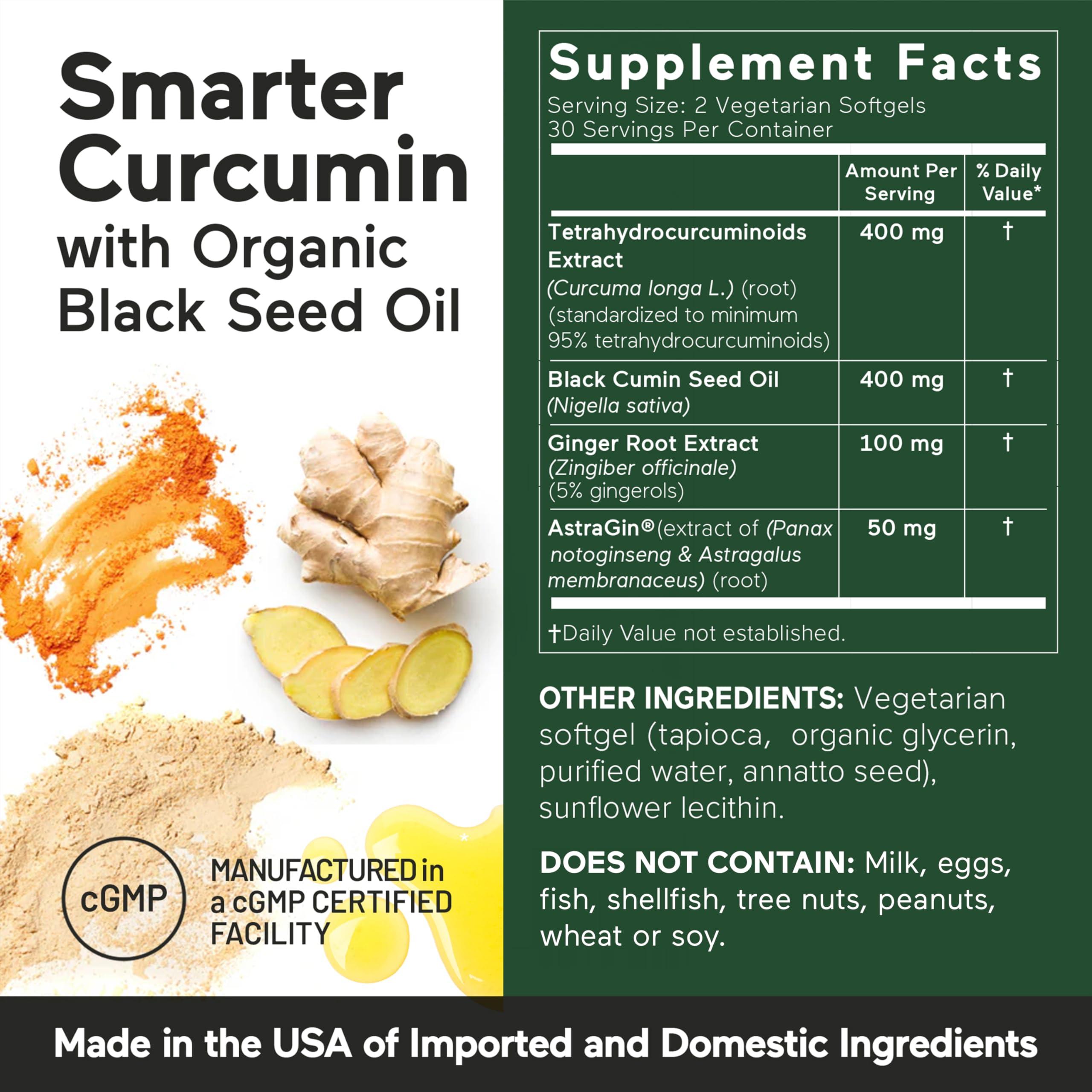 Smarter Nutrition Curcumin Softgels - Vegan High Absorption 400 mg Curcumin Supplement Standardized to 95% Tetrahydrocurcuminoids + Organic Black Seed Oil & Ginger for Joint & Immune Health - 180 Ct - Image 5