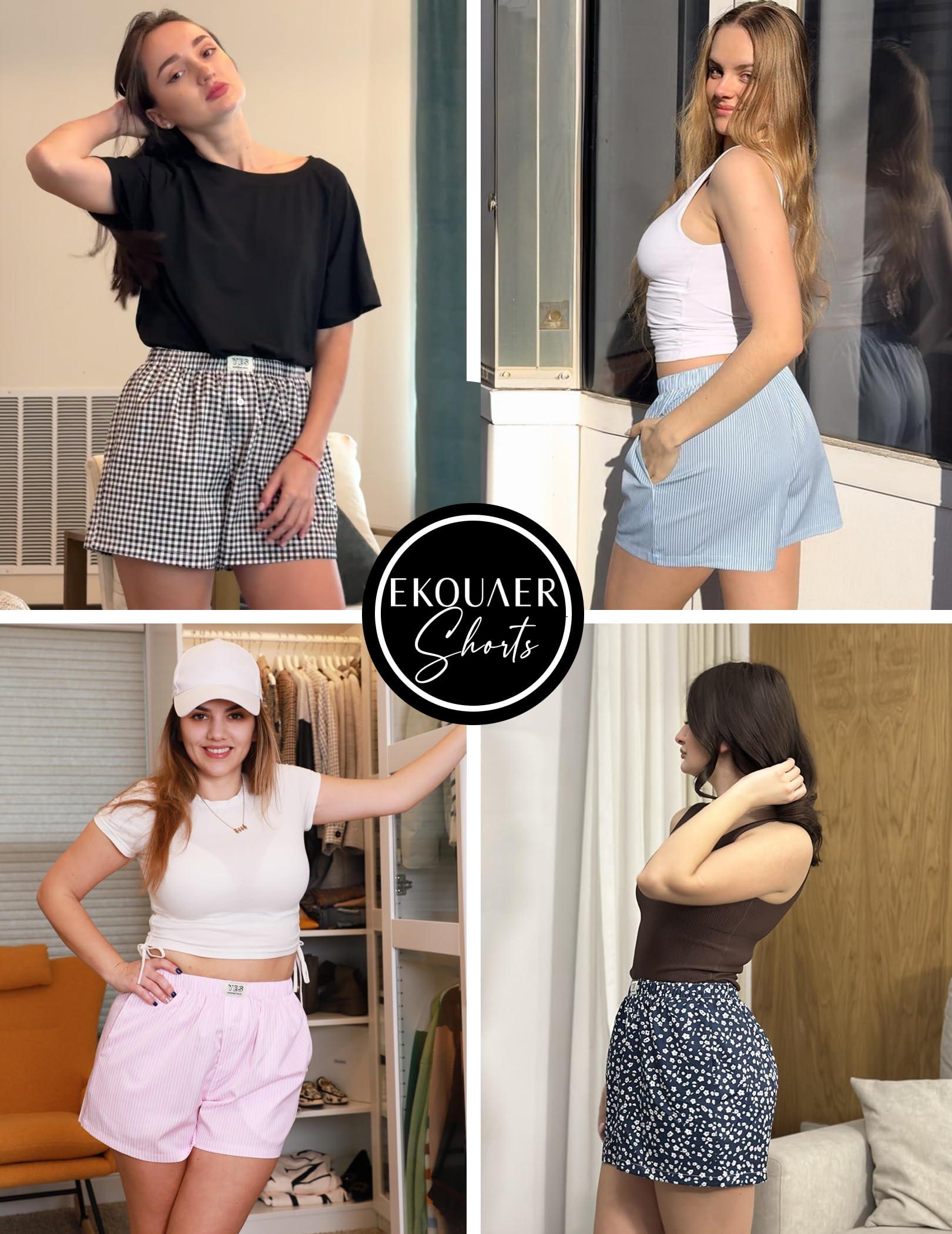 Ekouaer Womens Boxer Shorts Casual Lounge Pajama Shorts Summer Sleep Pants Y2K Beach Bottoms with Pockets - Image 5