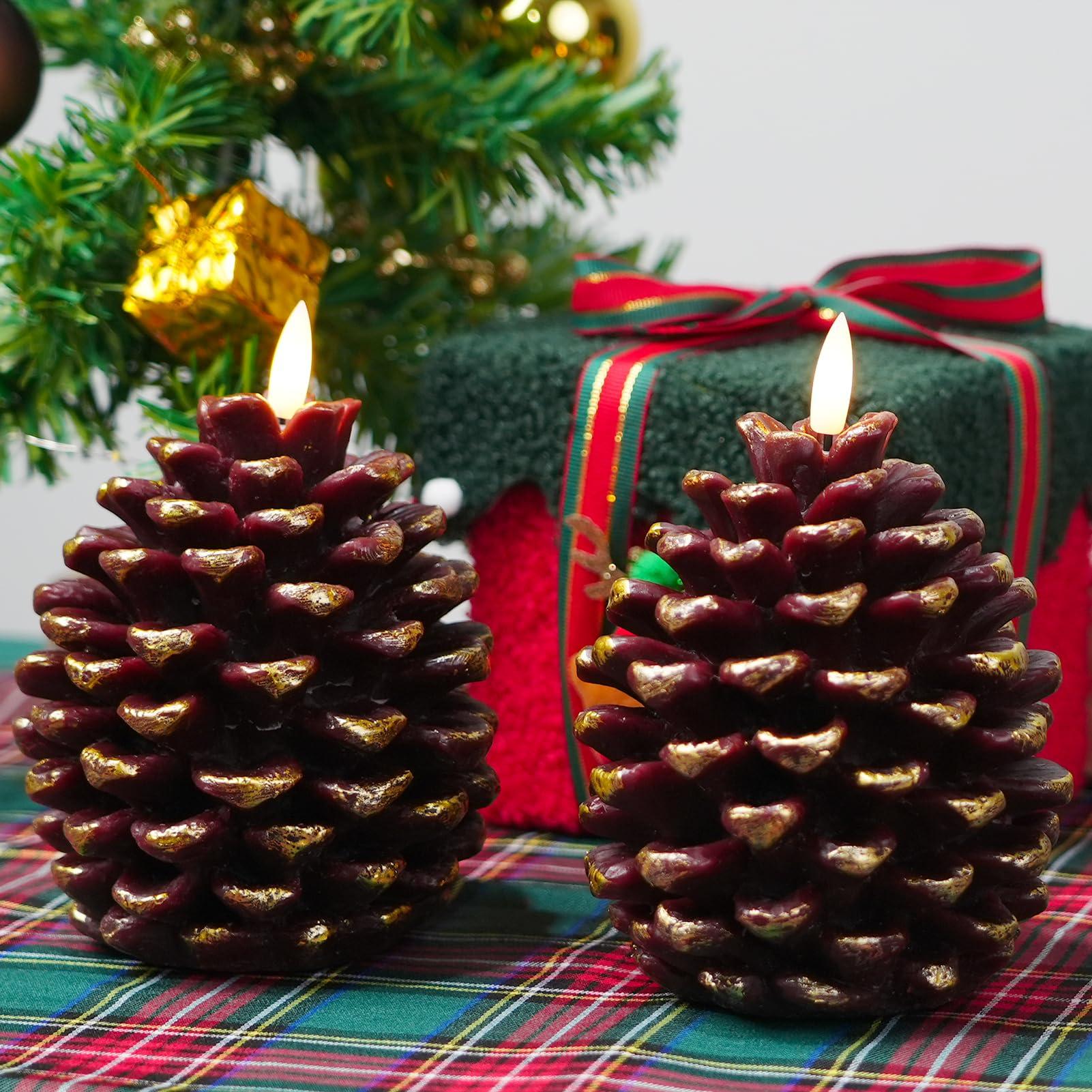 Modiglo LED Pine Cone Candles, Battery Operated Flameless Candles with Timer Unscented Wax Pinecone Candles Brown 2 Pack for Christmas Home Party Decoration(D3.9 x H5.9 Inch) - Image 4