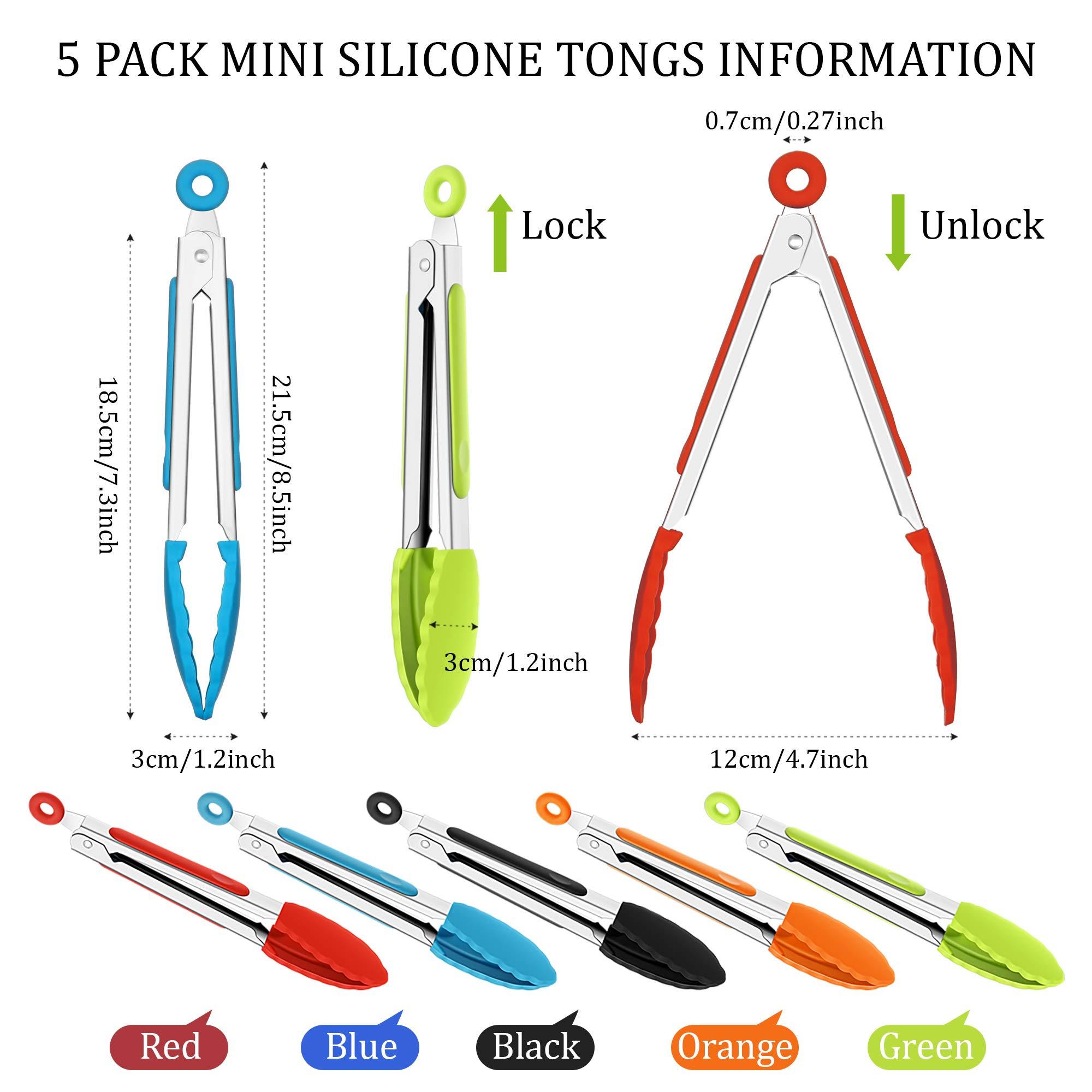Mudder 5 Pcs Mini Silicone Tongs 7 Inch Small Serving Kitchen Tongs with Silicone Tips Christmas Party Supplies for Salad, Grilling, Frying and Cooking(Multi) - Image 3