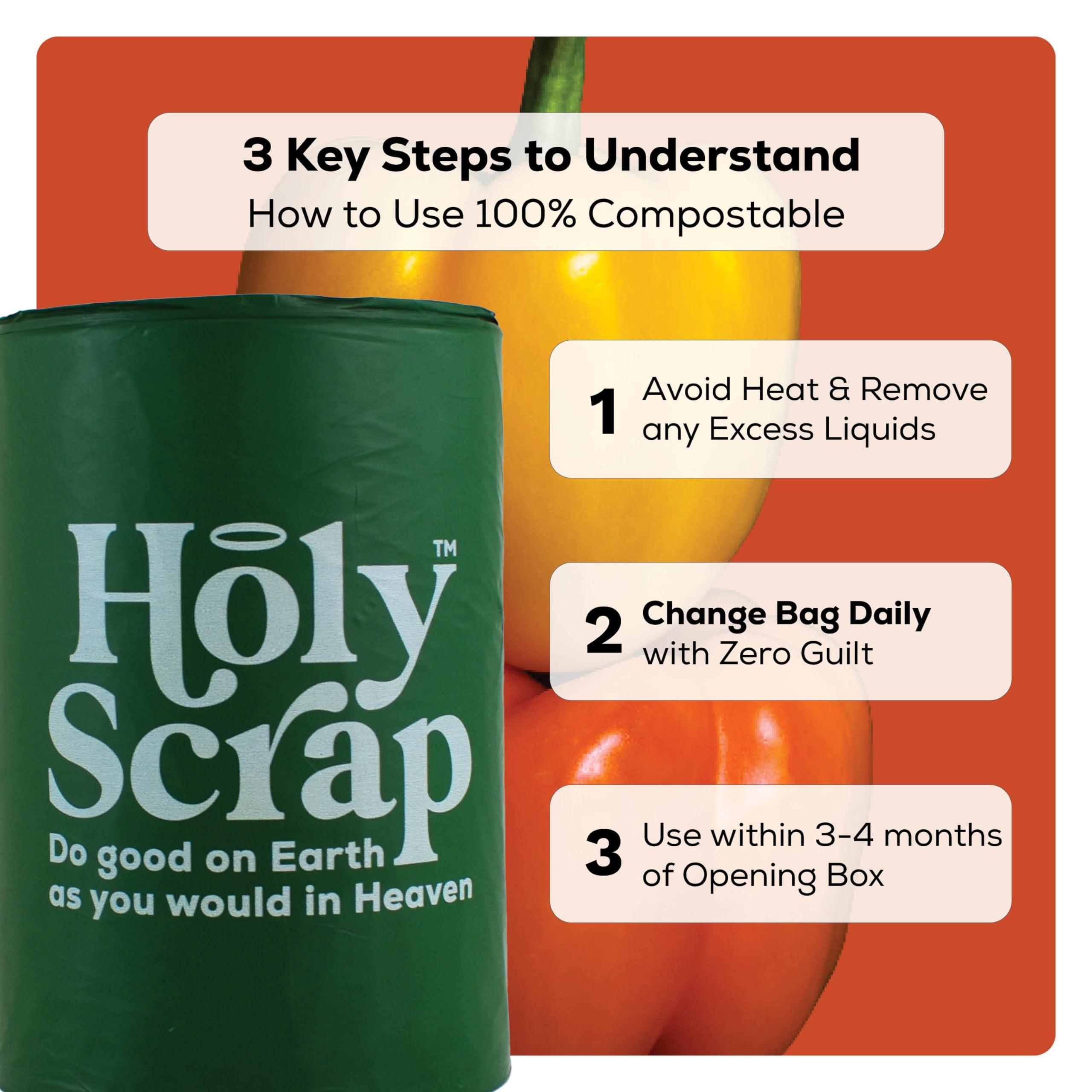 HOLY SCRAP! Medium Compostable Drawstring Trash Bags - 6-8 Gallon, 45 Pack | Plastic-Free Kitchen & Bathroom Garbage Bags with Drawstring Handles | Thick Bin Bag Liners for Green & Food Waste - Image 4