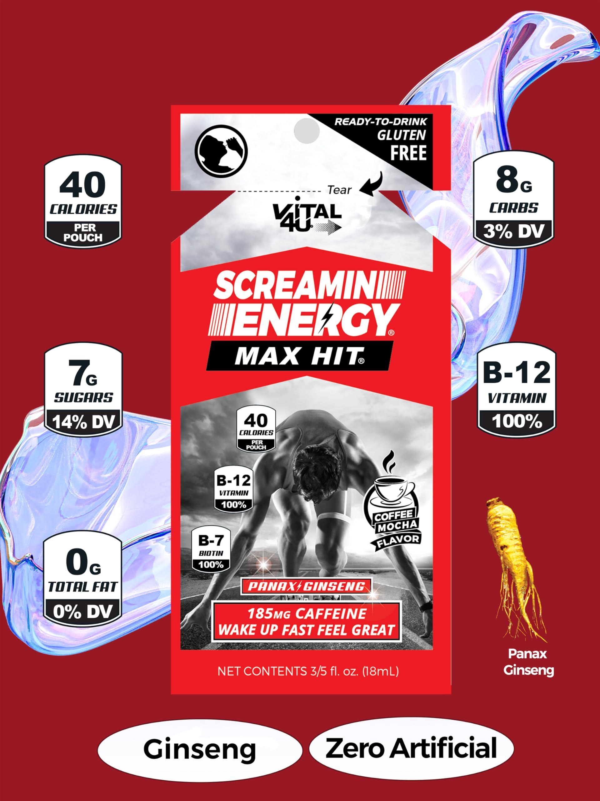 Screamin Energy Max Hit - Energy Shots Extra Strength with Ginseng & Caffeine - 100% B-1, B-2, B-3, B-6, B-7 and B12 Coffee Mocha, 24 Count - Image 4
