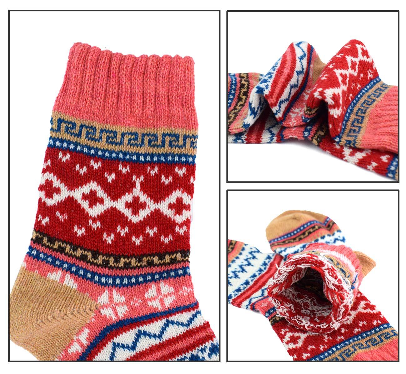 YZKKE 5Pack Womens Vintage Winter Soft Warm Thick Cold Knit Wool Crew Socks, Multicolor, free size - Image 3