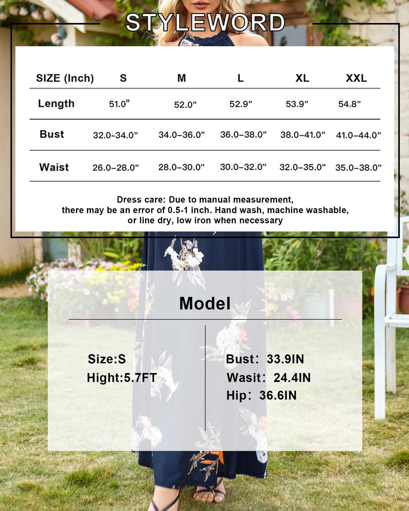 STYLEWORD Women's Summer 2025 Maxi Dress Floral Halter Neck Sexy Party Wedding Guest Long Formal Dress - Image 8