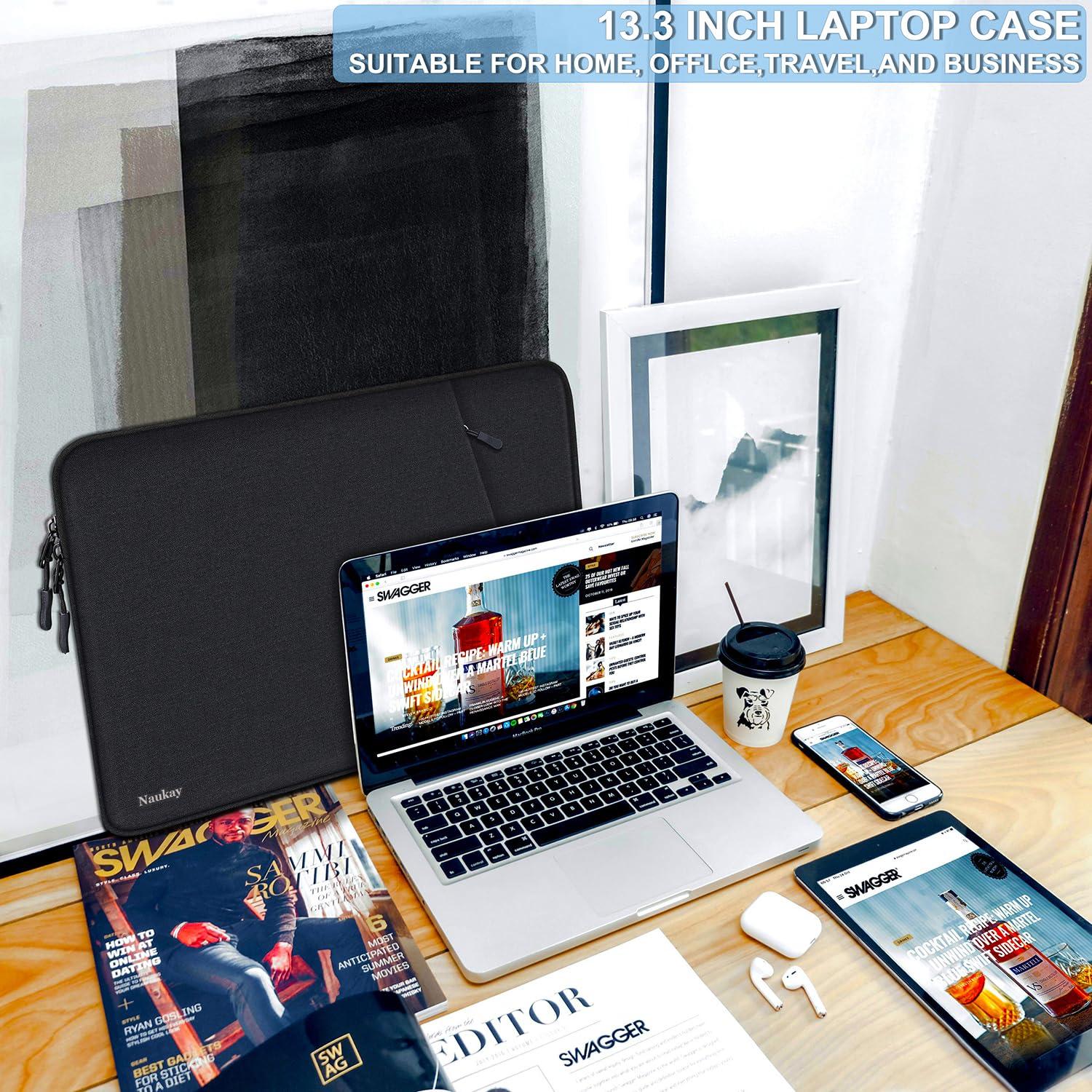 Laptop Sleeve Case 13.3 inch, Shockproof Protective Computer Cover with Accessories Pocket, Portable Laptop Bag Compatible with MacBook Air/Pro 13-13.3 inch, Compatible for MacBook Pro 14 inch, Black - Image 6